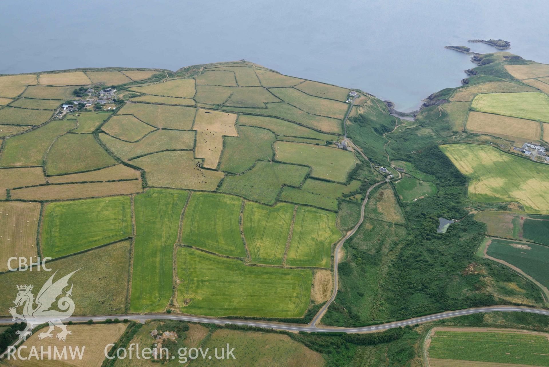 RCAHMW colour oblique aerial photograph of Pont Clegyr cropmark taken on 11 July 2018 by Toby Driver