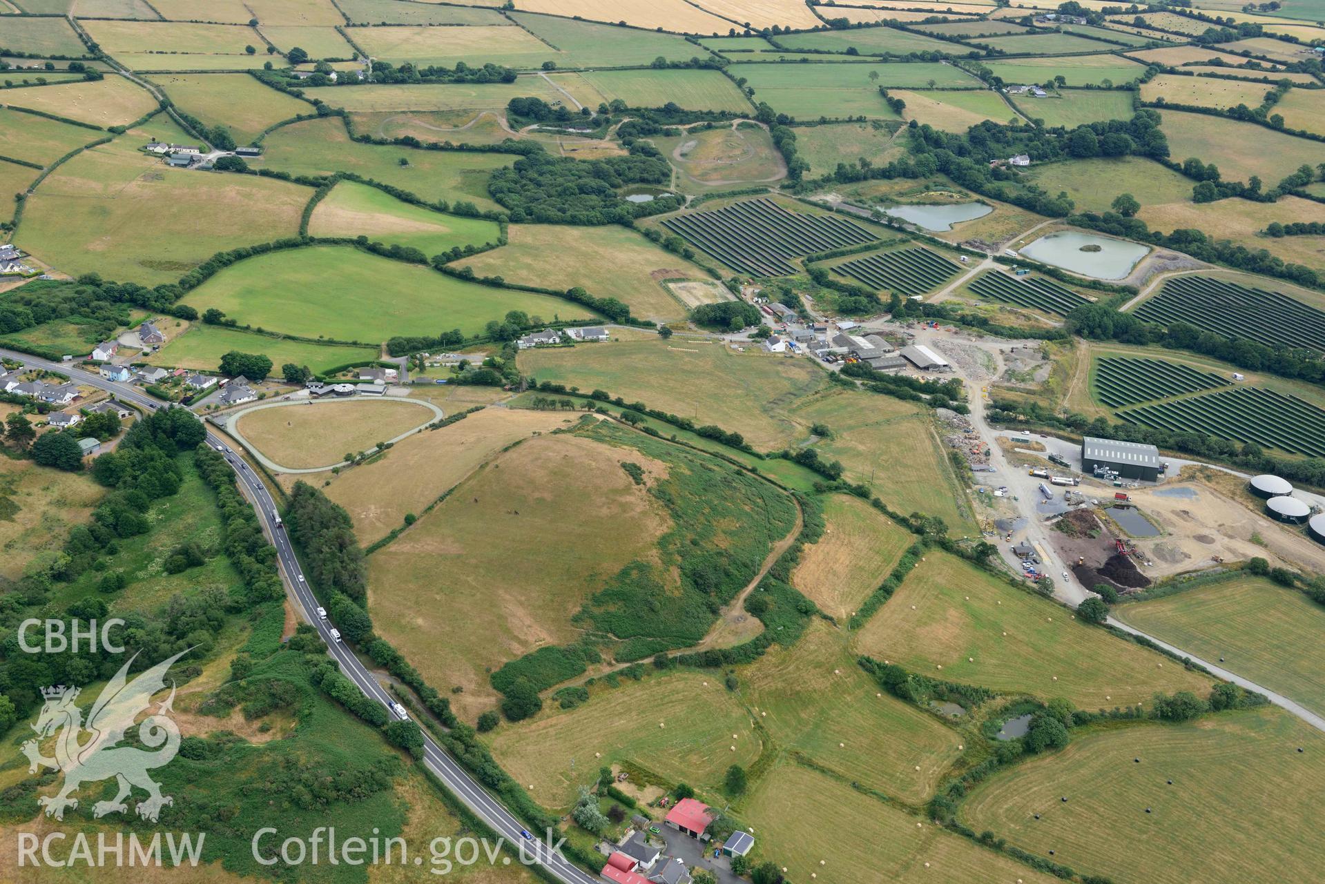 RCAHMW colour oblique aerial photograph of Banc y Warren hillfort taken on 11 July 2018 by Toby Driver