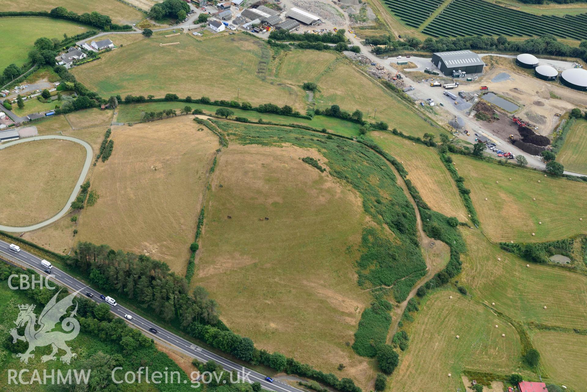 RCAHMW colour oblique aerial photograph of Banc y Warren hillfort taken on 11 July 2018 by Toby Driver