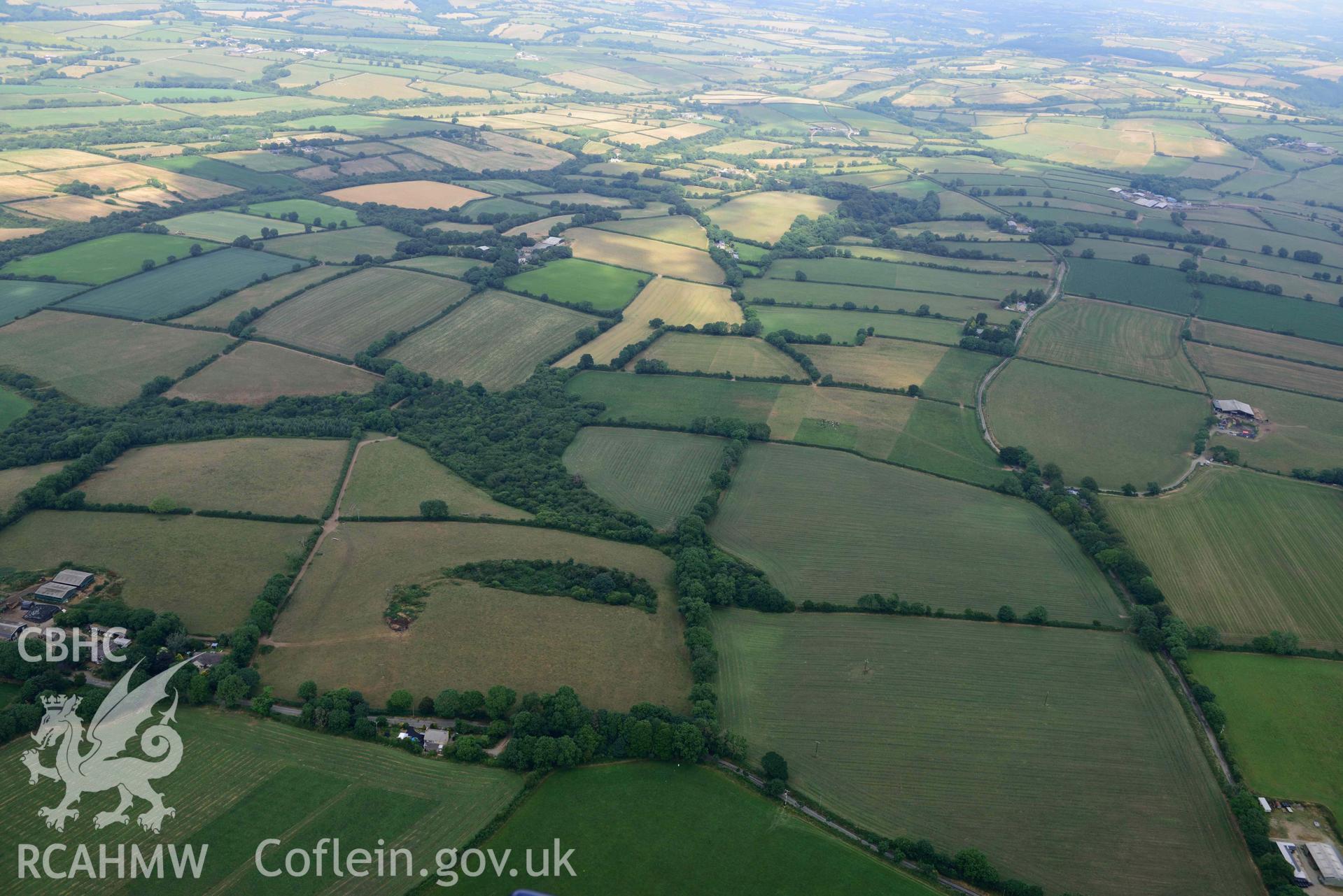 RCAHMW colour oblique aerial photograph of Wiston Roman fort taken on 11 July 2018 by Toby Driver