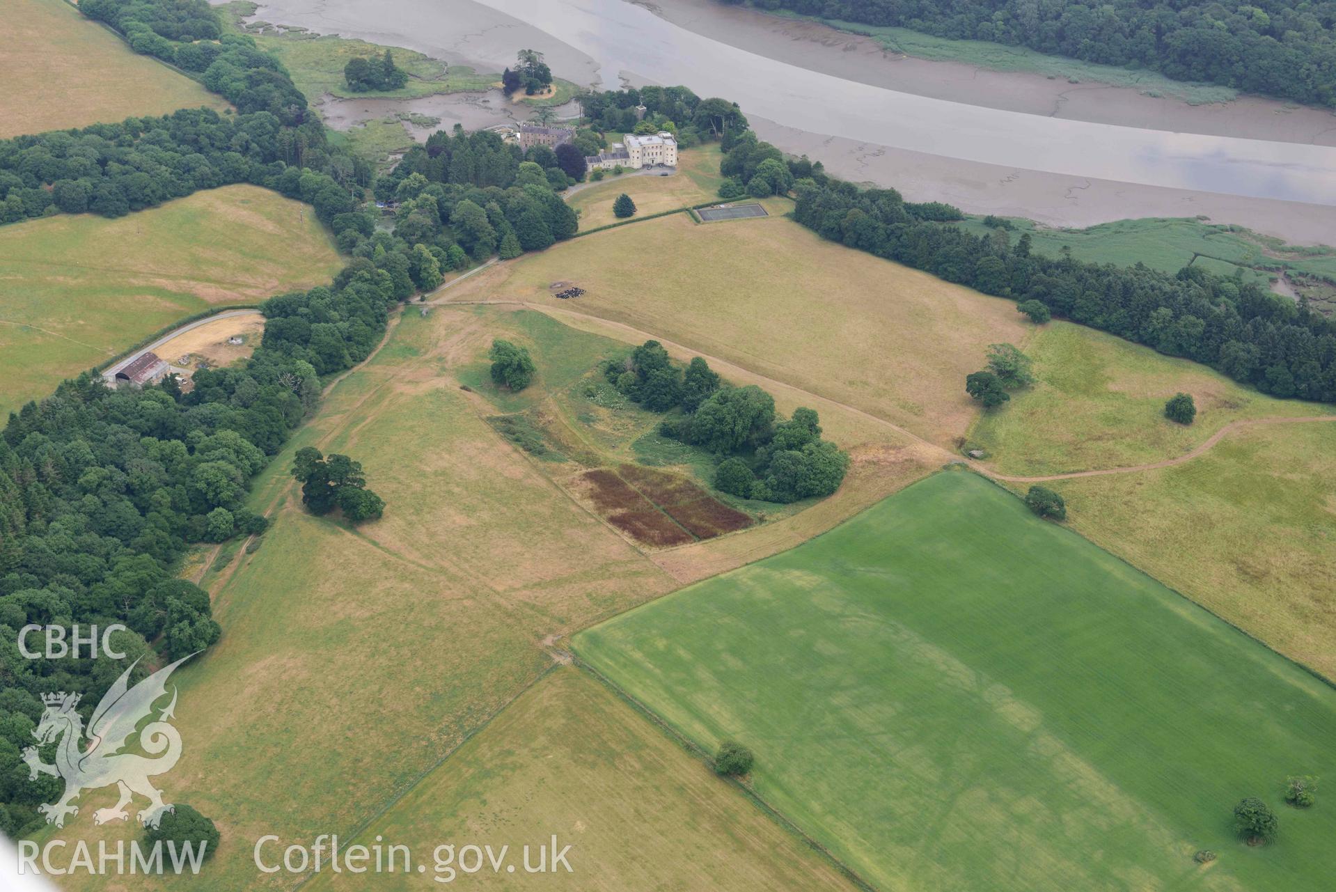 RCAHMW colour oblique aerial photograph of Slebech Park cropmark enclosure taken on 11 July 2018 by Toby Driver