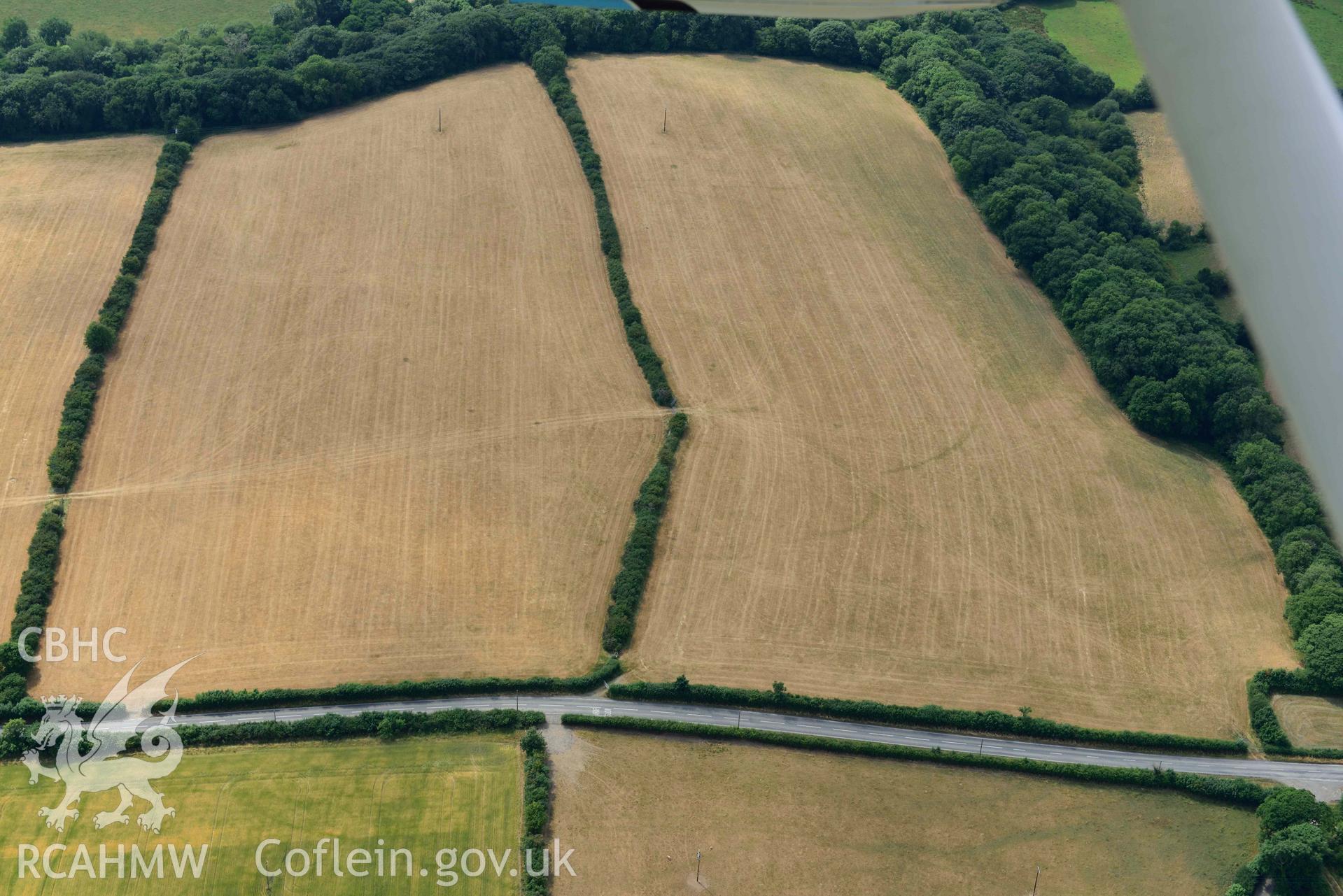 RCAHMW colour oblique aerial photograph of Brechfa enclosure taken on 11 July 2018 by Toby Driver