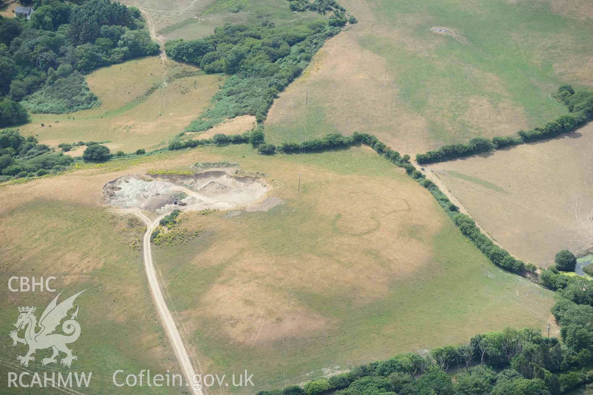 RCAHMW colour oblique aerial photograph of Rhydymaen cropmarks  taken on 11 July 2018 by Toby Driver