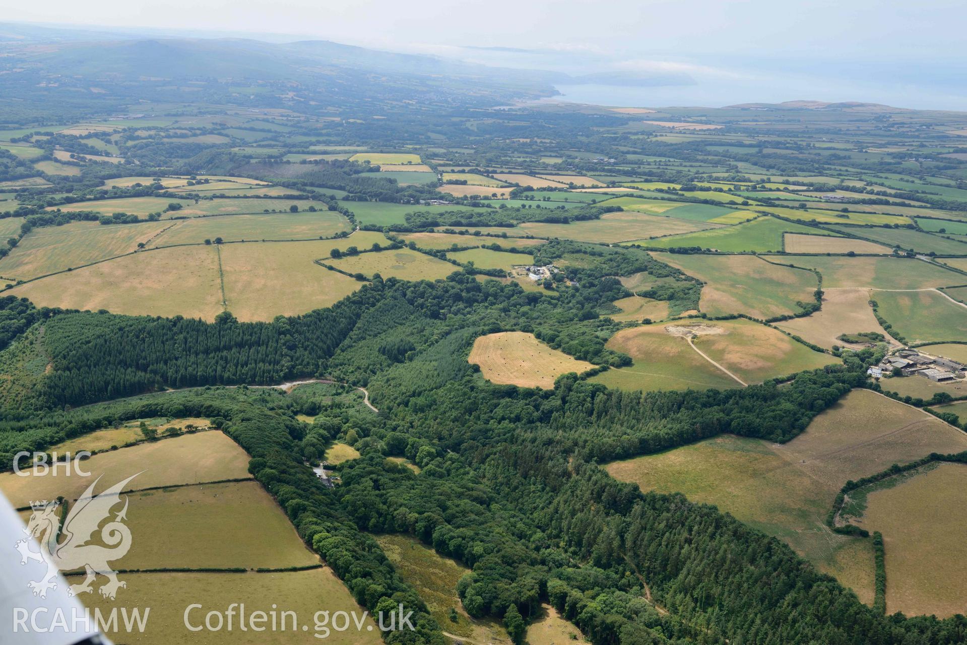 RCAHMW colour oblique aerial photograph of Rhydymaen cropmarks  taken on 11 July 2018 by Toby Driver