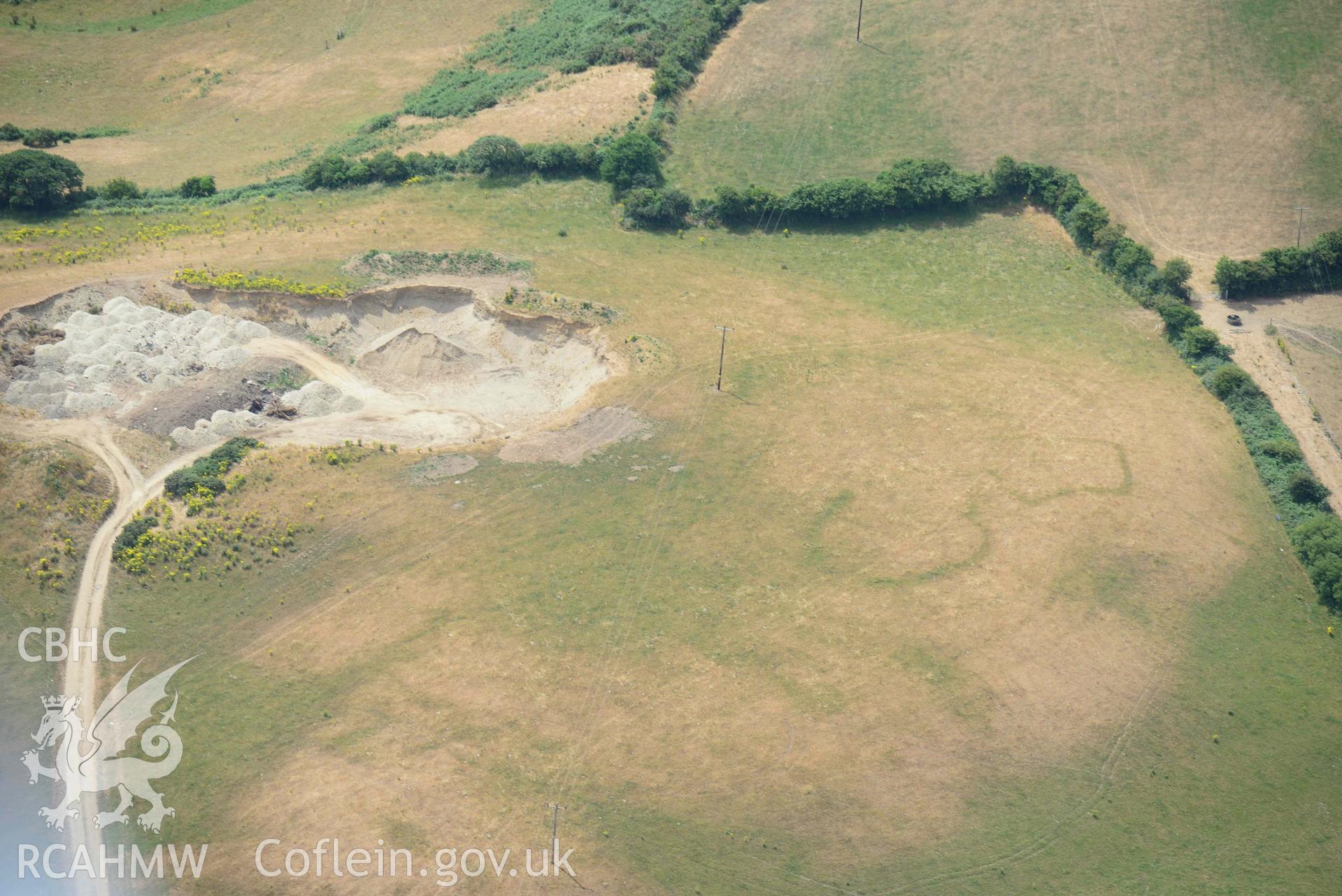 RCAHMW colour oblique aerial photograph of Rhydymaen cropmarks  taken on 11 July 2018 by Toby Driver