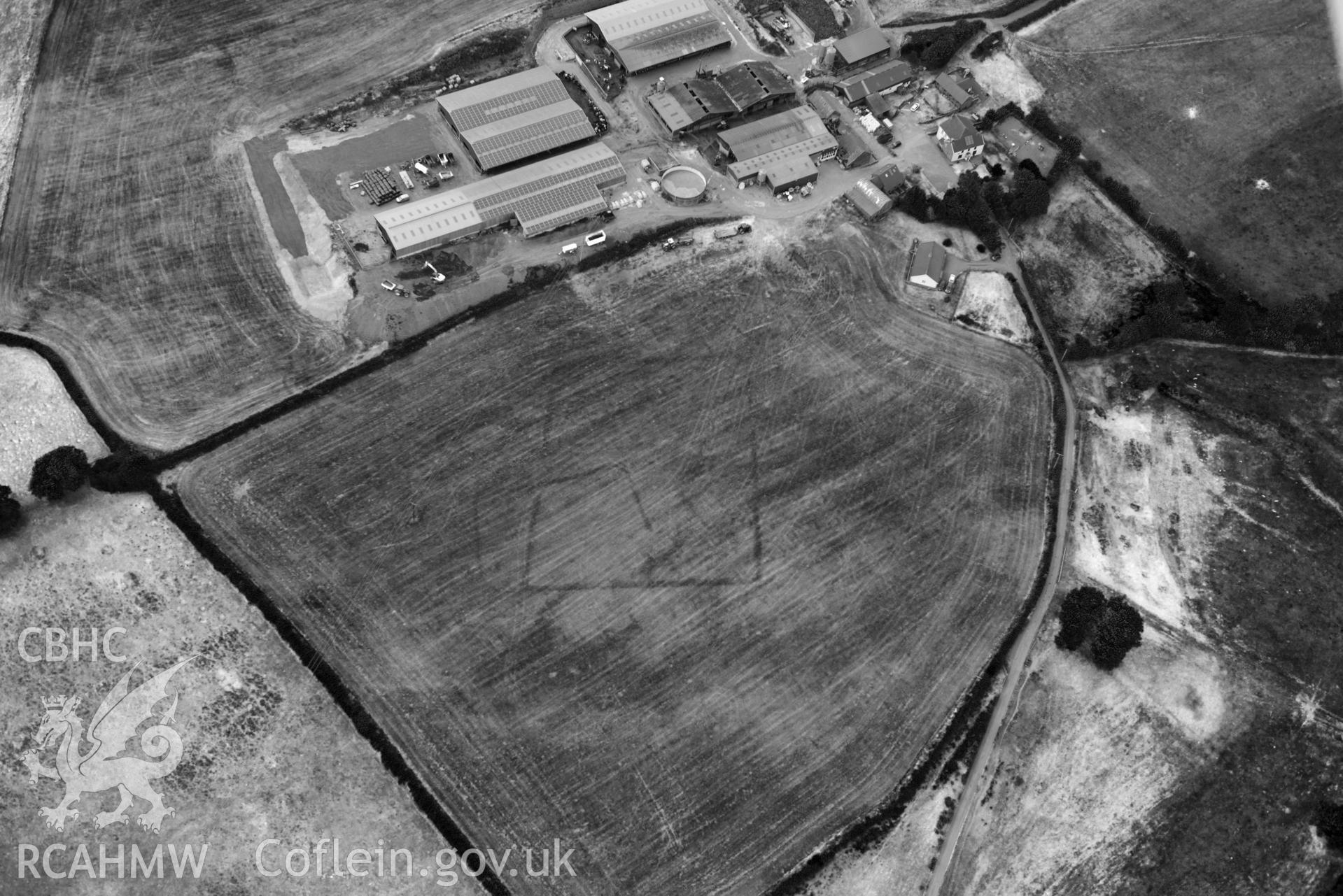 RCAHMW colour oblique aerial photograph of Trebersed enclosure or villa taken on 17 July 2018 by Toby Driver