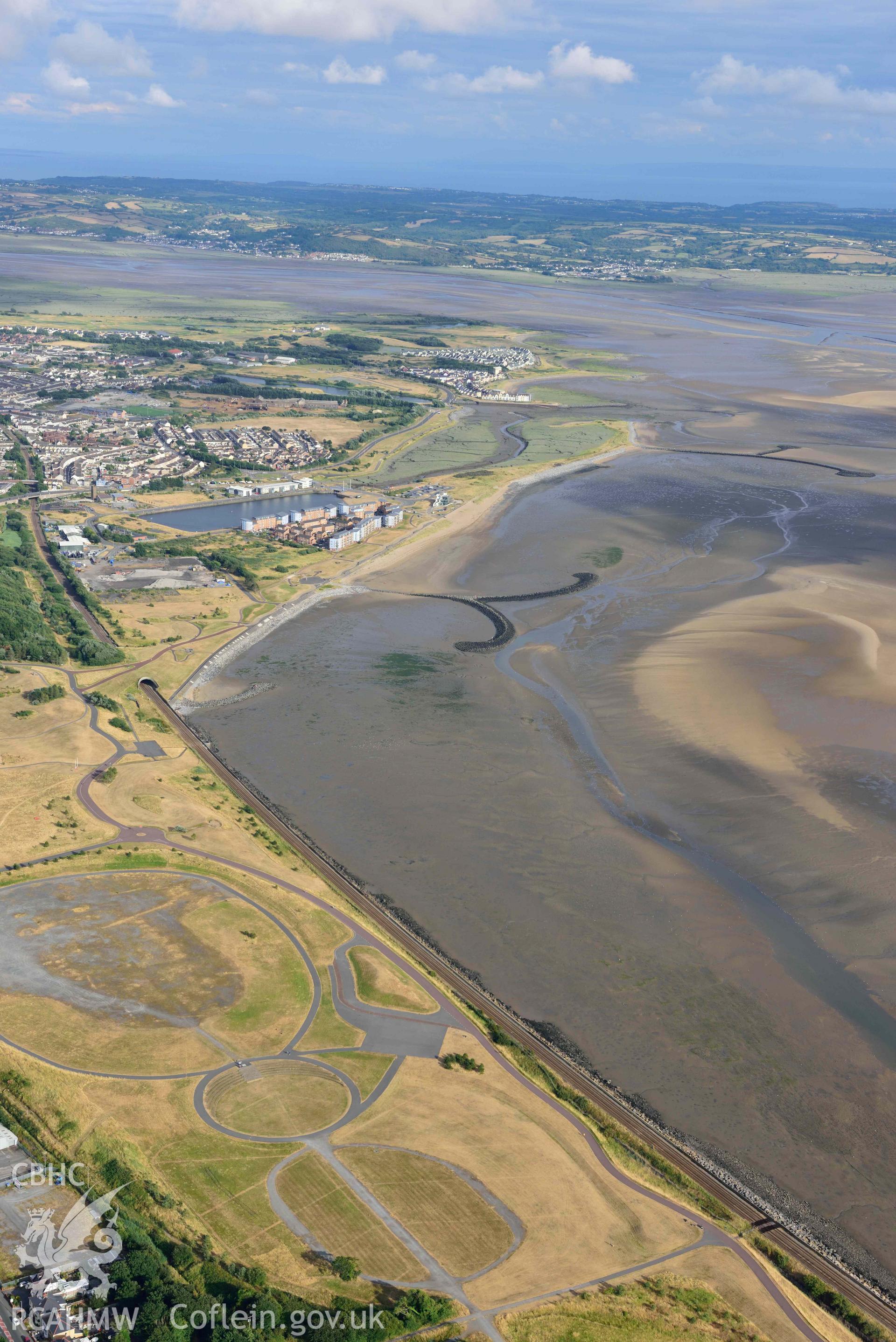 RCAHMW colour oblique aerial photograph of Sandy Water Park, Llanelli taken on 17 July 2018 by Toby Driver (NGR: SN487006)