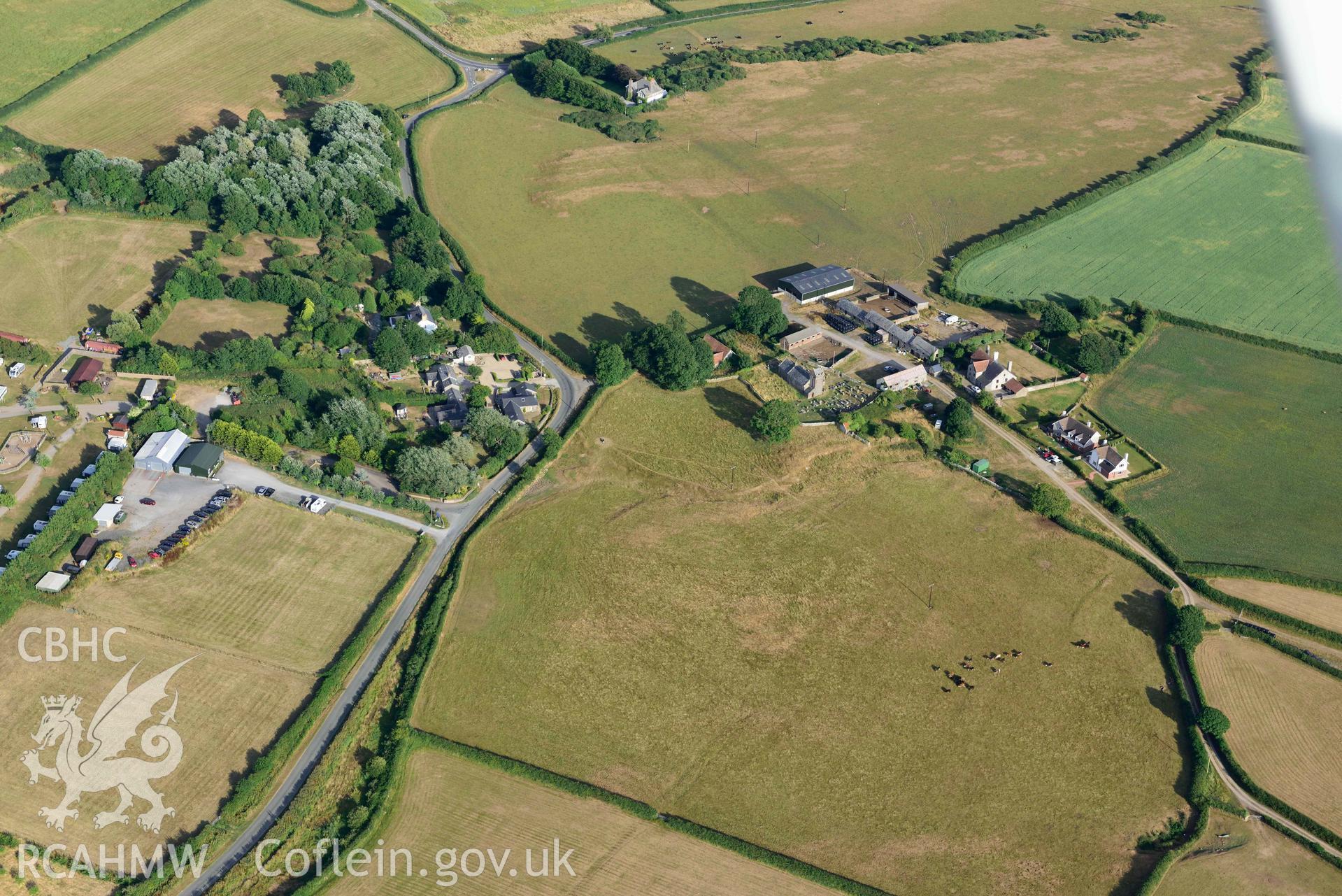 RCAHMW colour oblique aerial photograph of Llanddewi settlement earthworks, view from NW taken on 17 July 2018 by Toby Driver (NGR: SS459891)