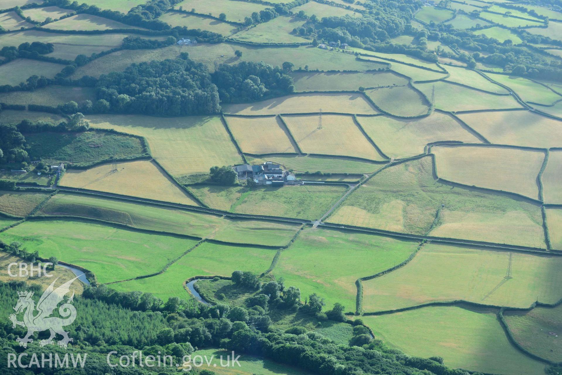 RCAHMW colour oblique aerial photograph of Roman road from Carmarthen to Kidwelly; road section Pontmorlais to Pant-glas taken on 17 July 2018 by Toby Driver (NGR: SN417097)