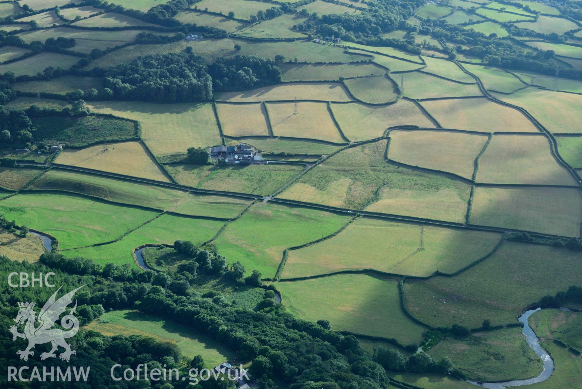 RCAHMW colour oblique aerial photograph of Roman road from Carmarthen to Kidwelly; road section Pontmorlais to Pant-glas taken on 17 July 2018 by Toby Driver (NGR: SN417097)