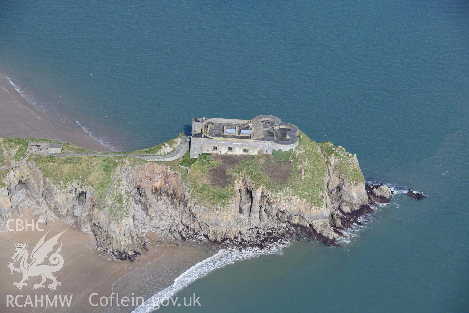 RCAHMW colour oblique aerial photograph of St Catherine's Fort, Tenby taken on 4 March 2022 by Toby Driver ((SN139003)