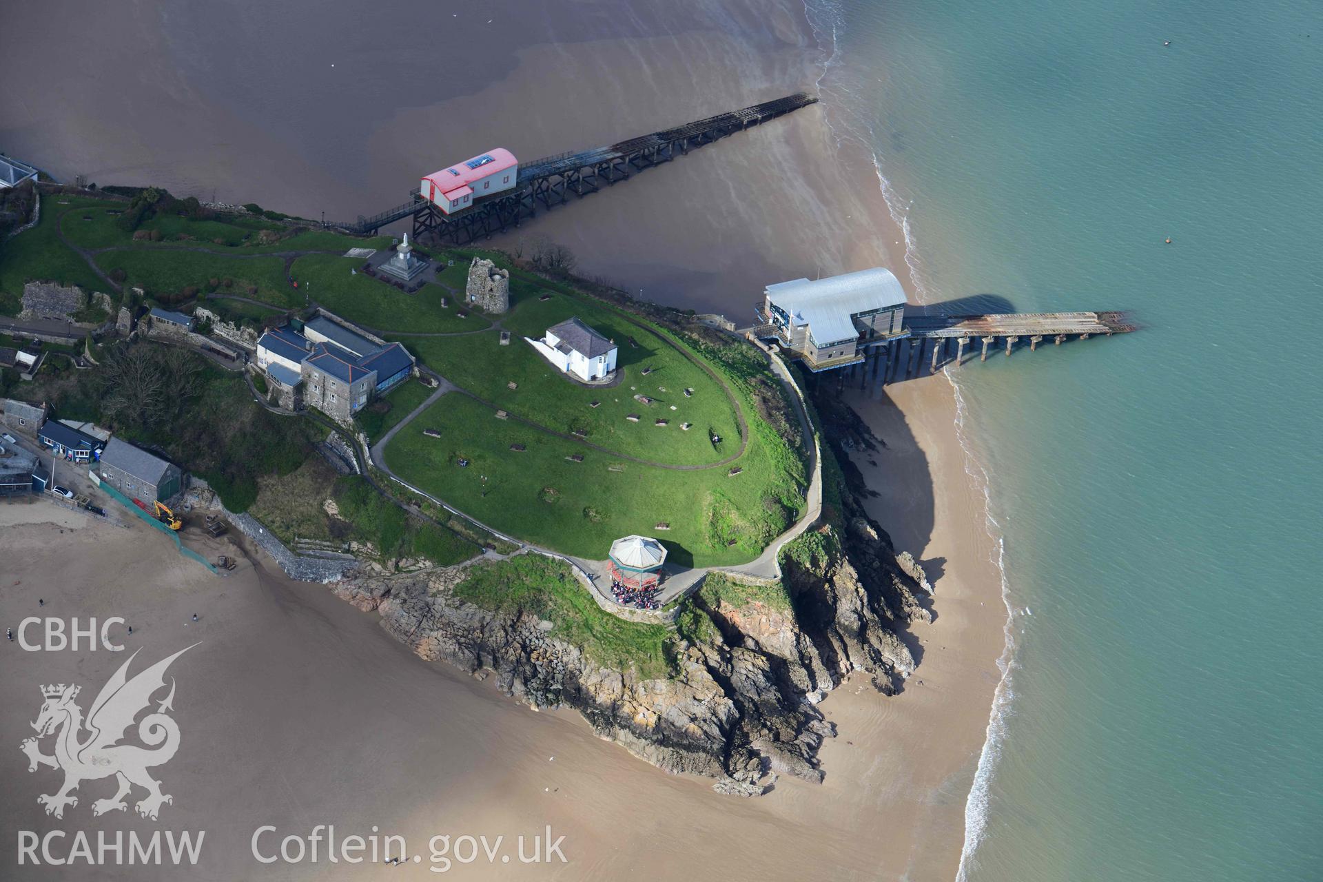 RCAHMW colour oblique aerial photograph of Tenby Castle taken on 4 March 2022 by Toby Driver ((SN137005)