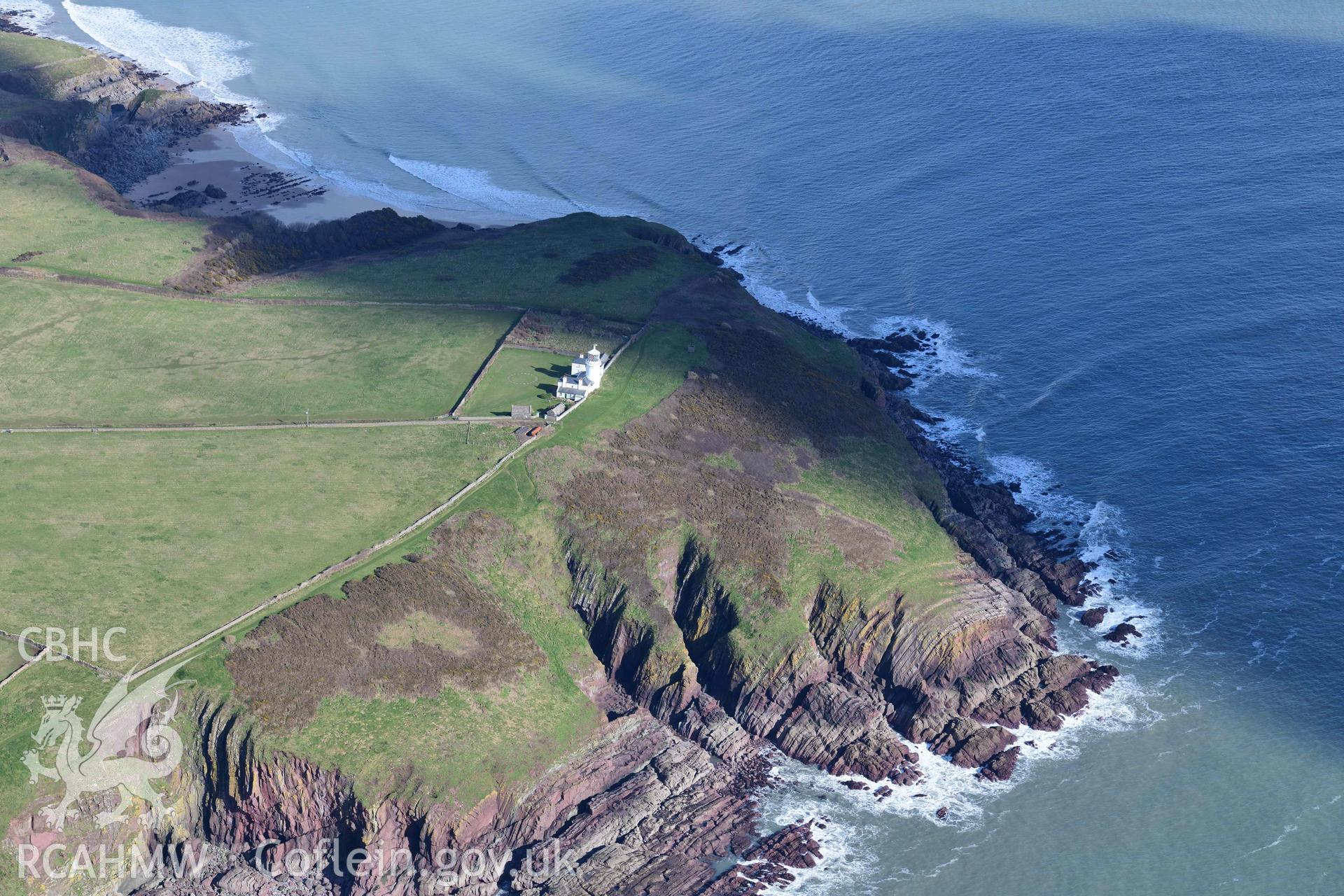 RCAHMW colour oblique aerial photograph of Caldey Lighthouse taken on 4 March 2022 by Toby Driver ((SS143959)