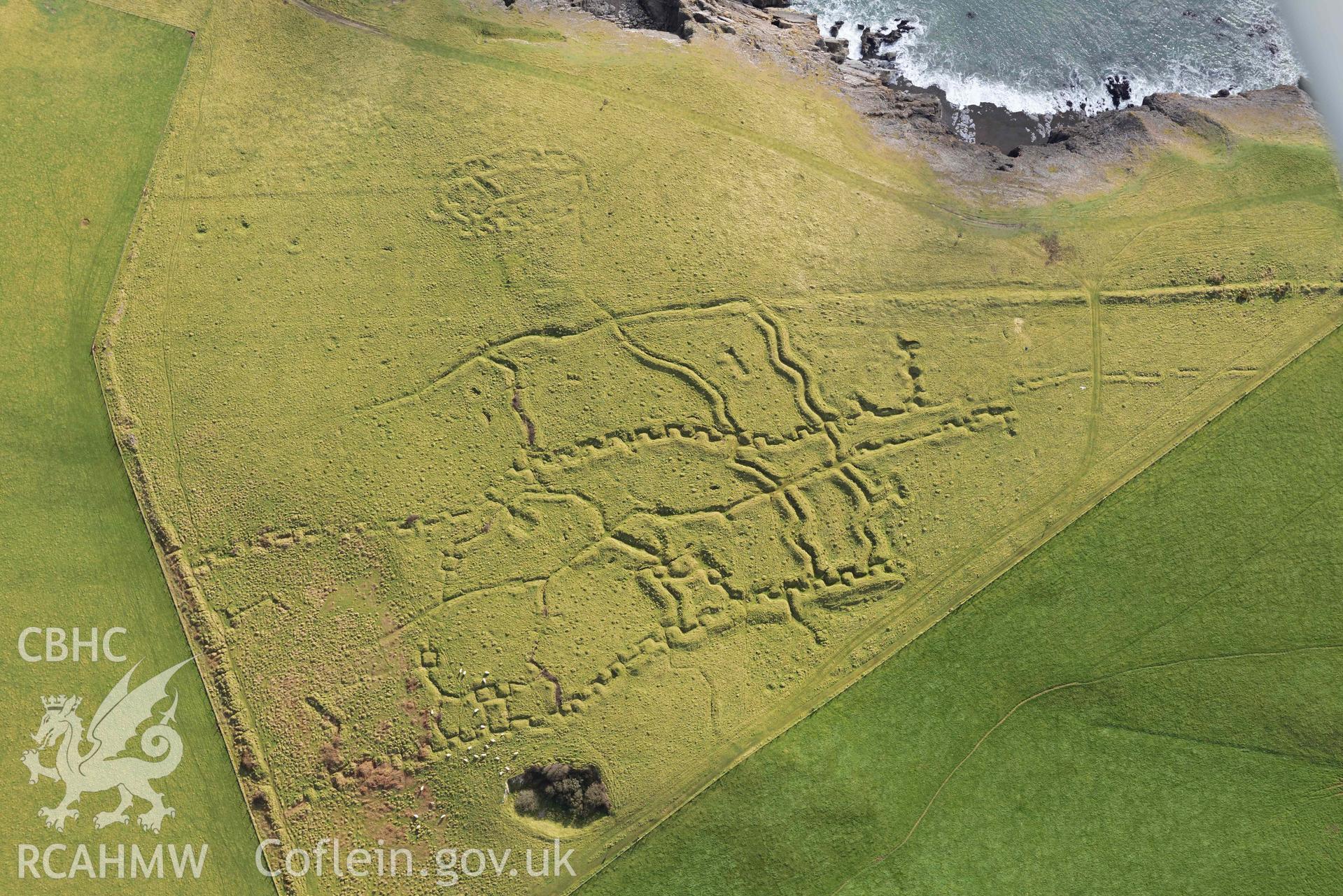 RCAHMW colour oblique aerial photograph of Penally First World War practice trenches, in winter light taken on 4 March 2022 by Toby Driver ((SS112985)