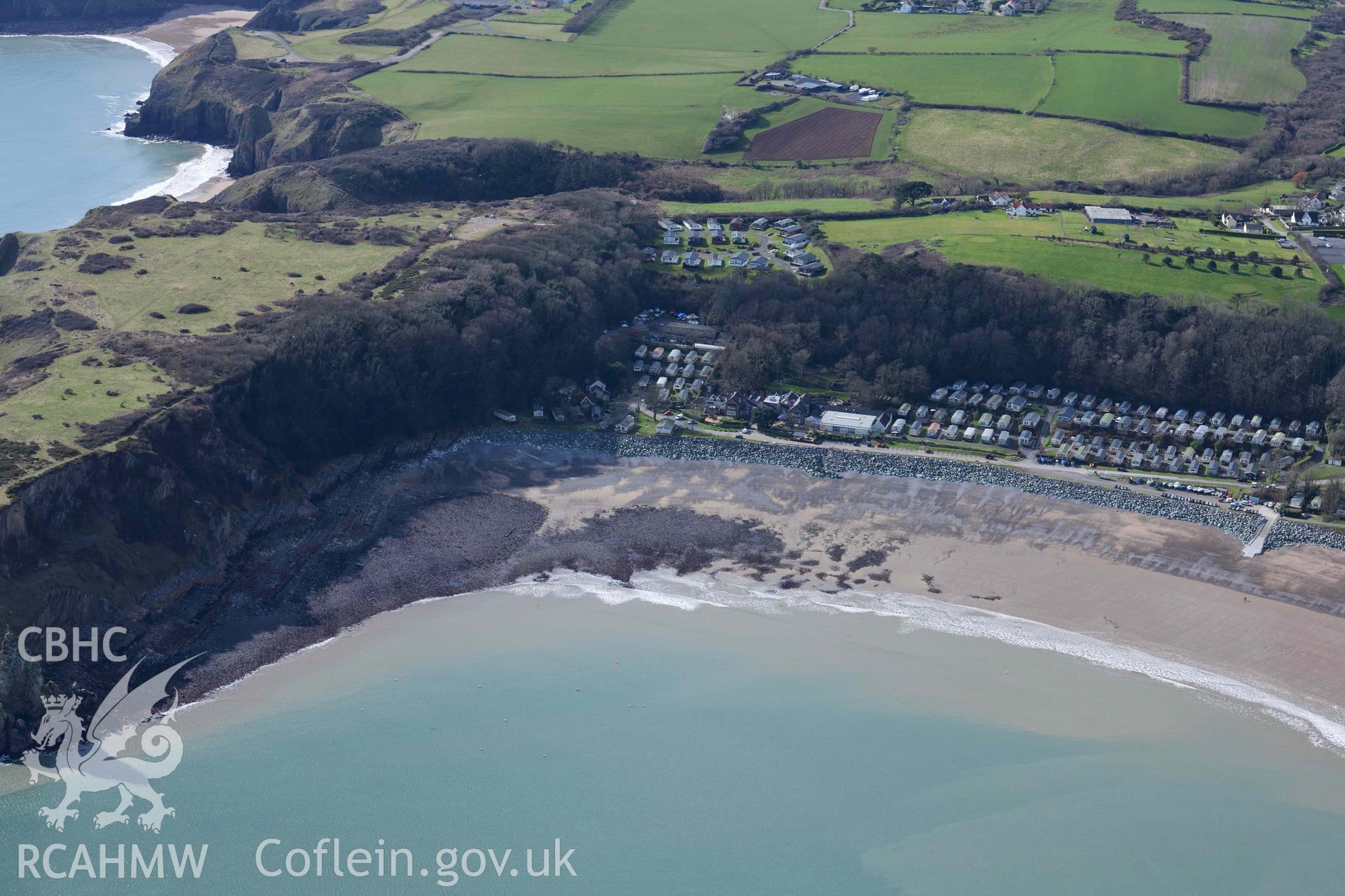 RCAHMW colour oblique aerial photograph of Lydstep Haven submerged forest taken on 4 March 2022 by Toby Driver ((SS094984)