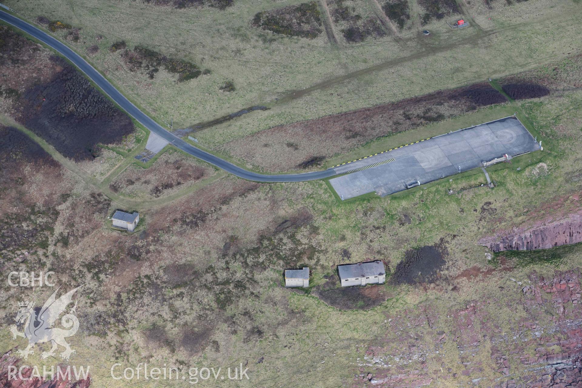 RCAHMW colour oblique aerial photograph of Manorbier Radar Station taken on 4 March 2022 by Toby Driver ((SS073966)