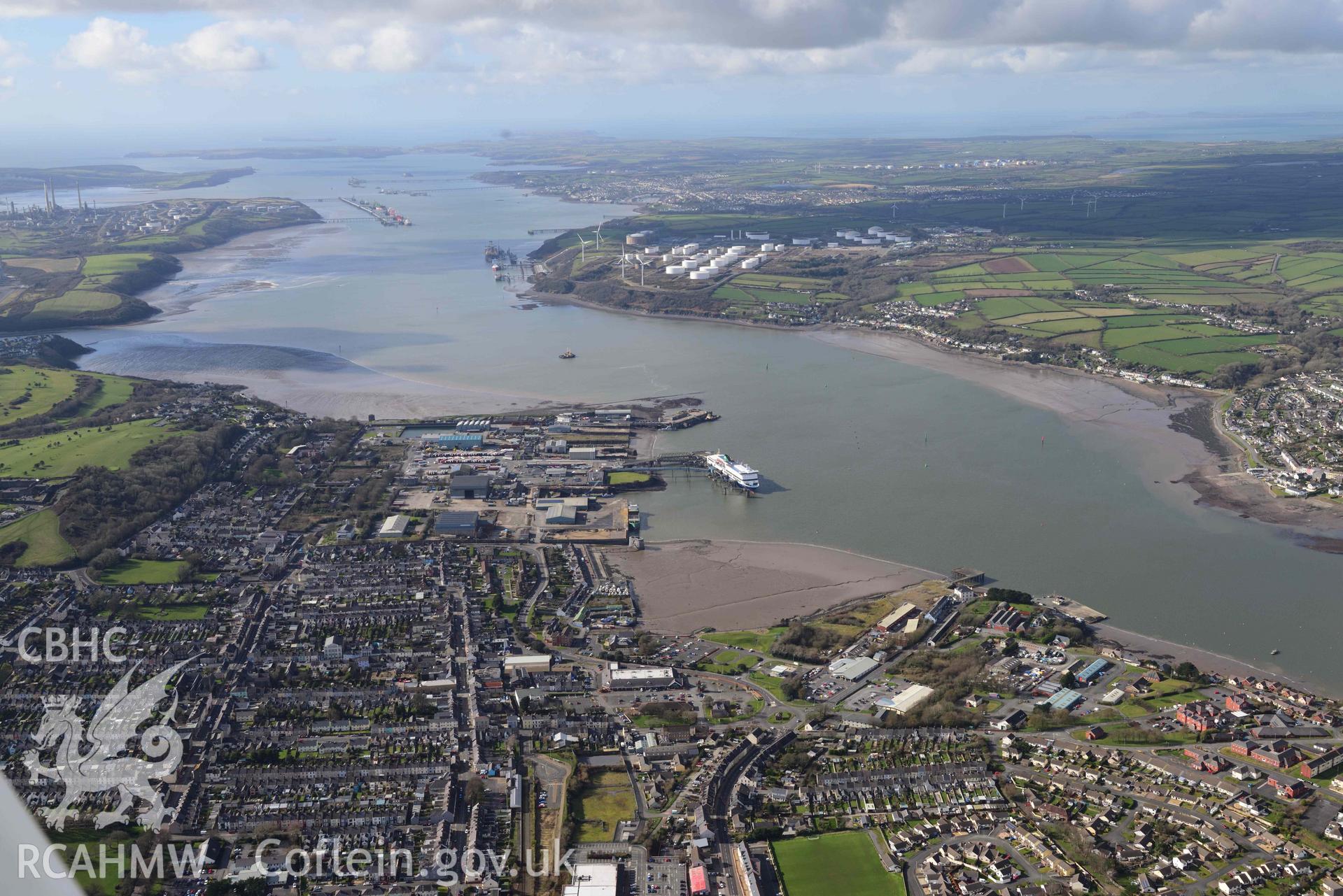 RCAHMW colour oblique aerial photograph of Pembroke Dockyard, view from E taken on 4 March 2022 by Toby Driver ((SM959036)