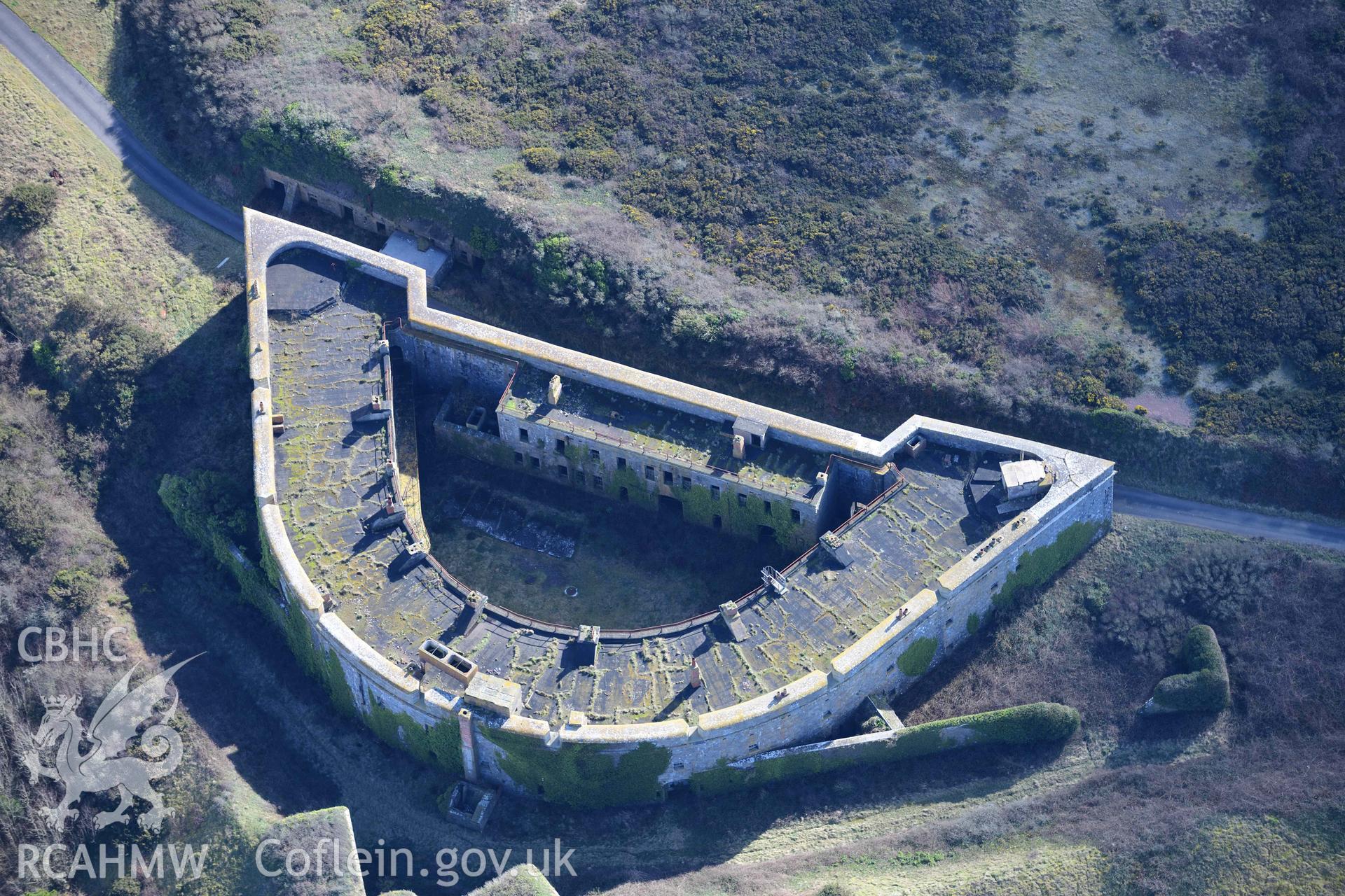 RCAHMW colour oblique aerial photograph of Fort Hubberston taken on 4 March 2022 by Toby Driver ((SM890054)