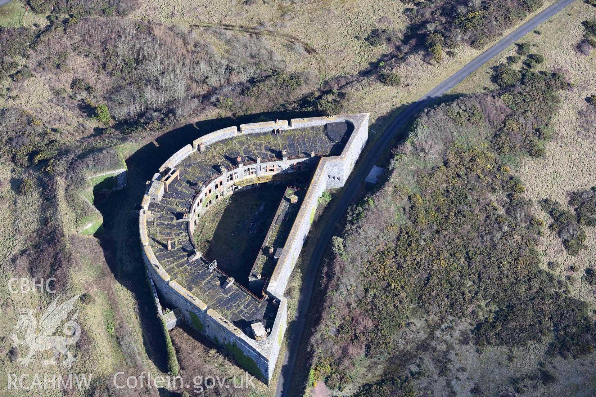 RCAHMW colour oblique aerial photograph of Fort Hubberston taken on 4 March 2022 by Toby Driver ((SM890054)