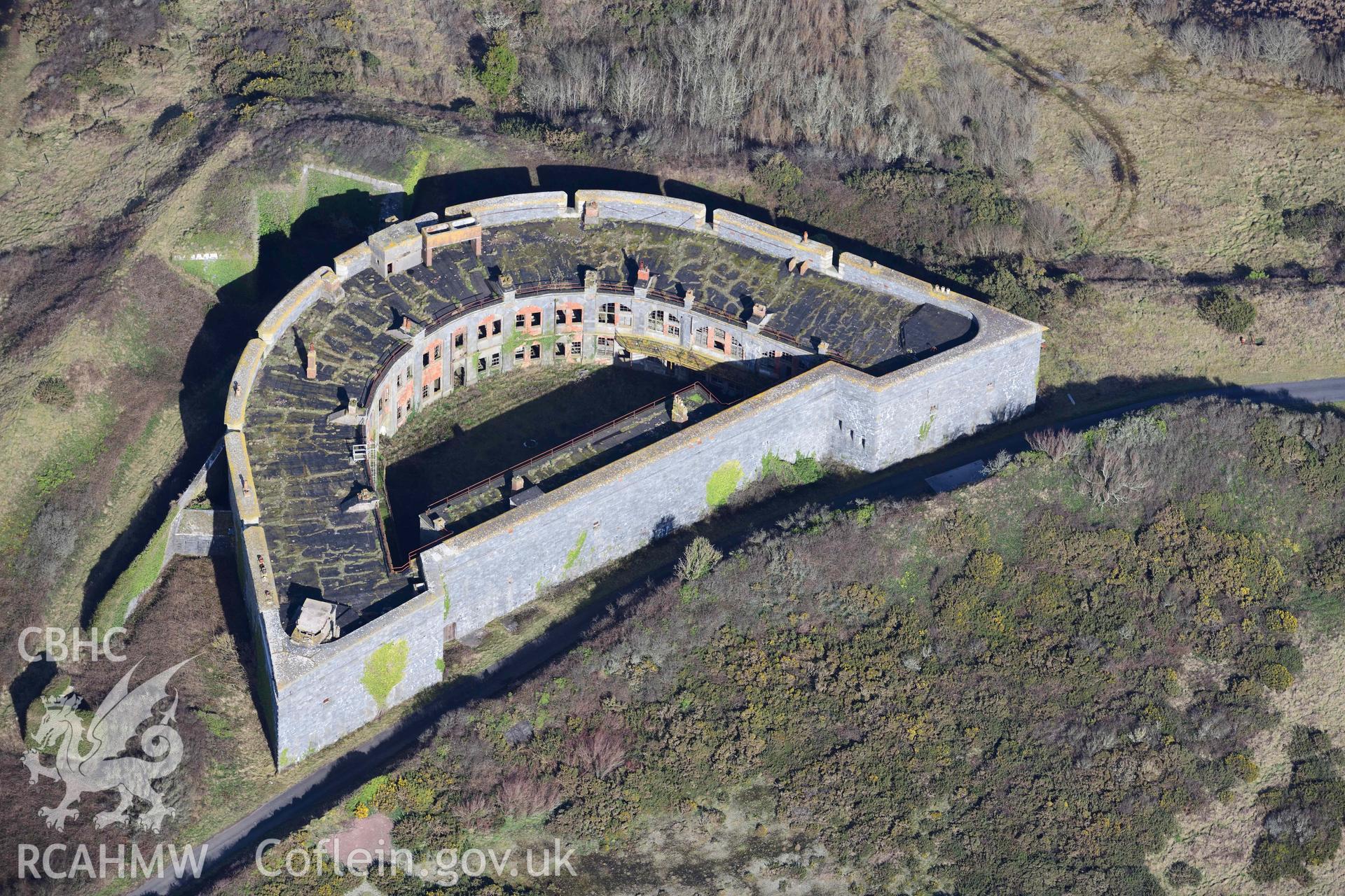 RCAHMW colour oblique aerial photograph of Fort Hubberston taken on 4 March 2022 by Toby Driver ((SM890054)