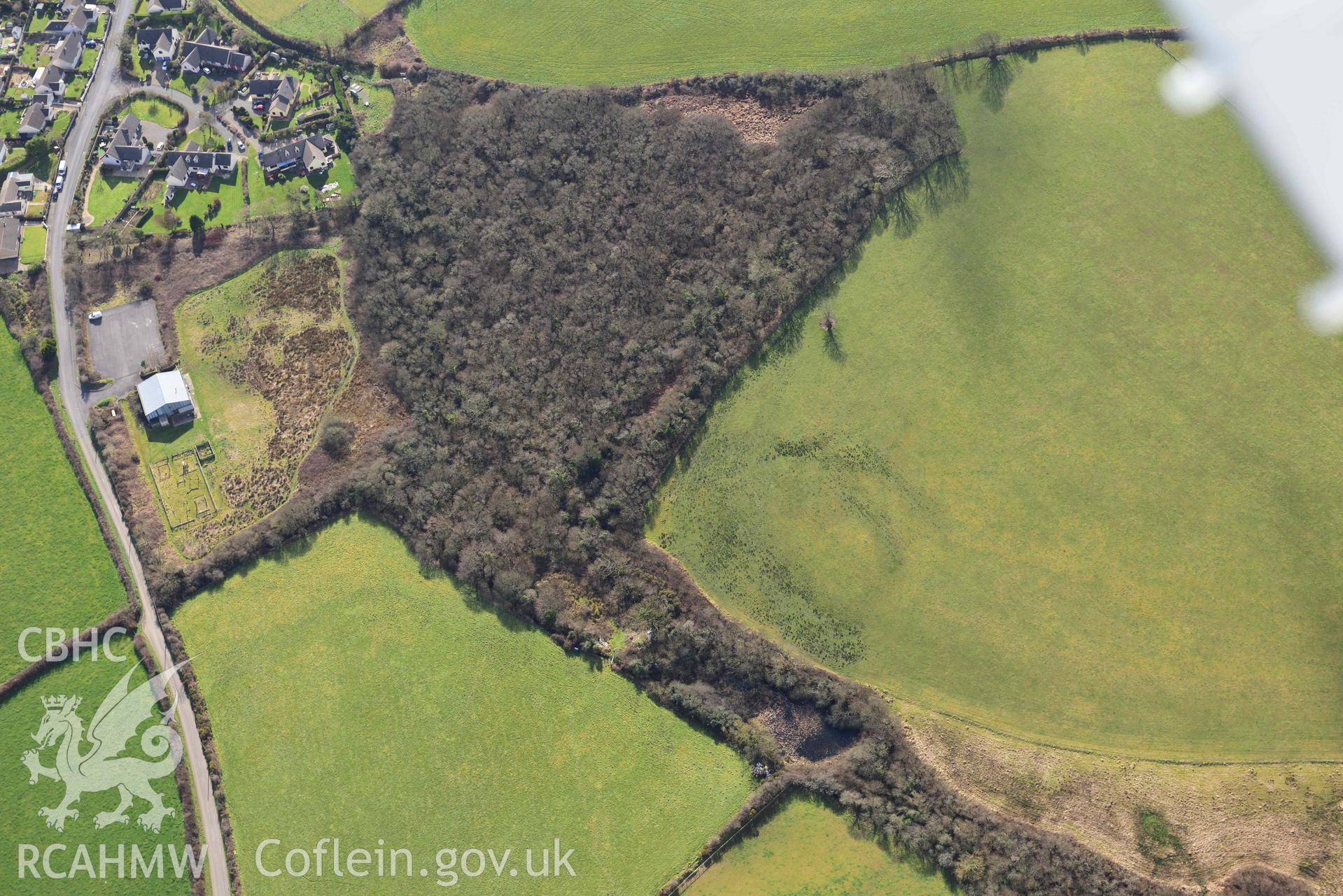 RCAHMW colour oblique aerial photograph of Simpson Cross inland promontory fort taken on 4 March 2022 by Toby Driver ((SM890199)