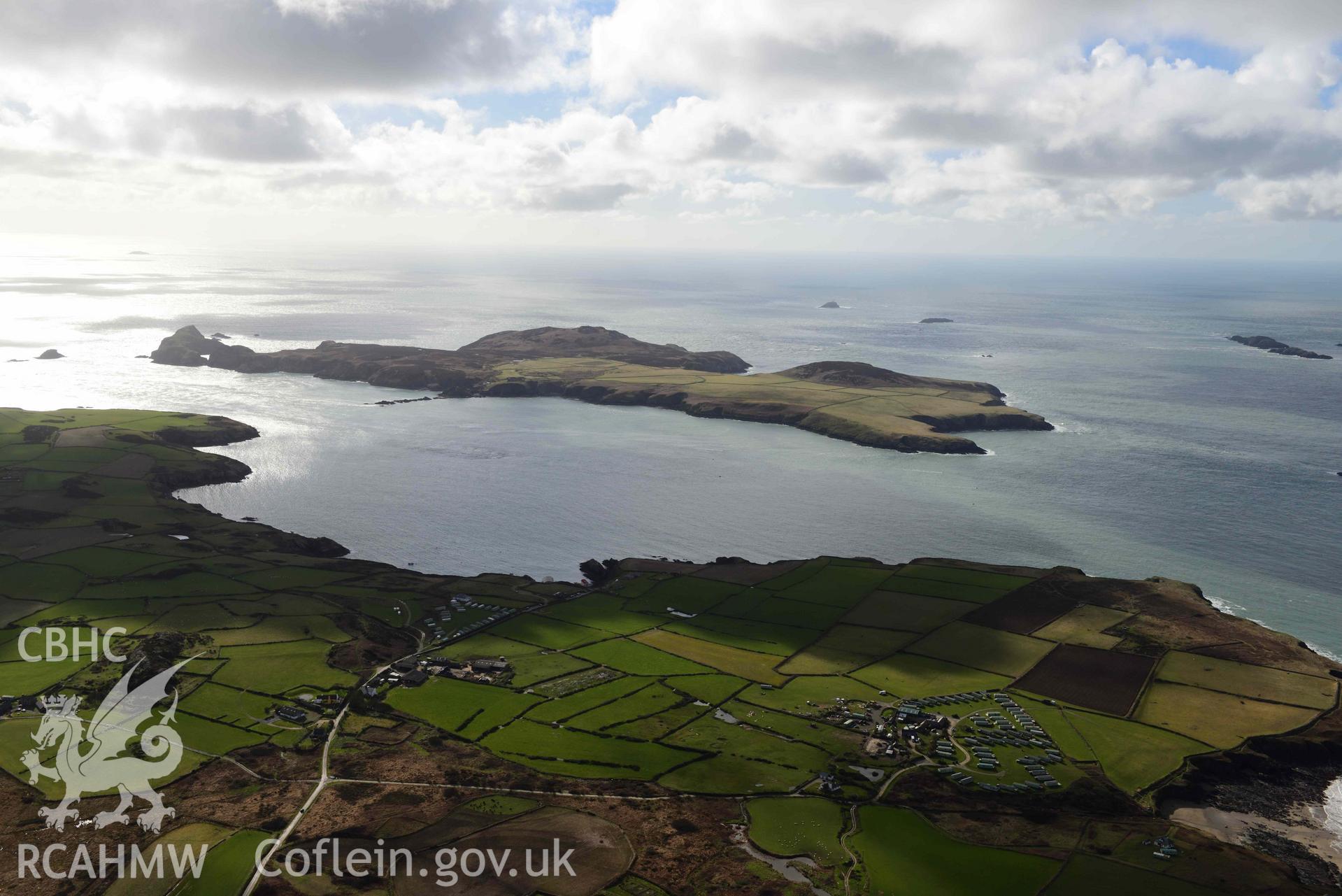 RCAHMW colour oblique aerial photograph of Ramsey Island, landscape from north-east taken on 4 March 2022 by Toby Driver ((SM705237)