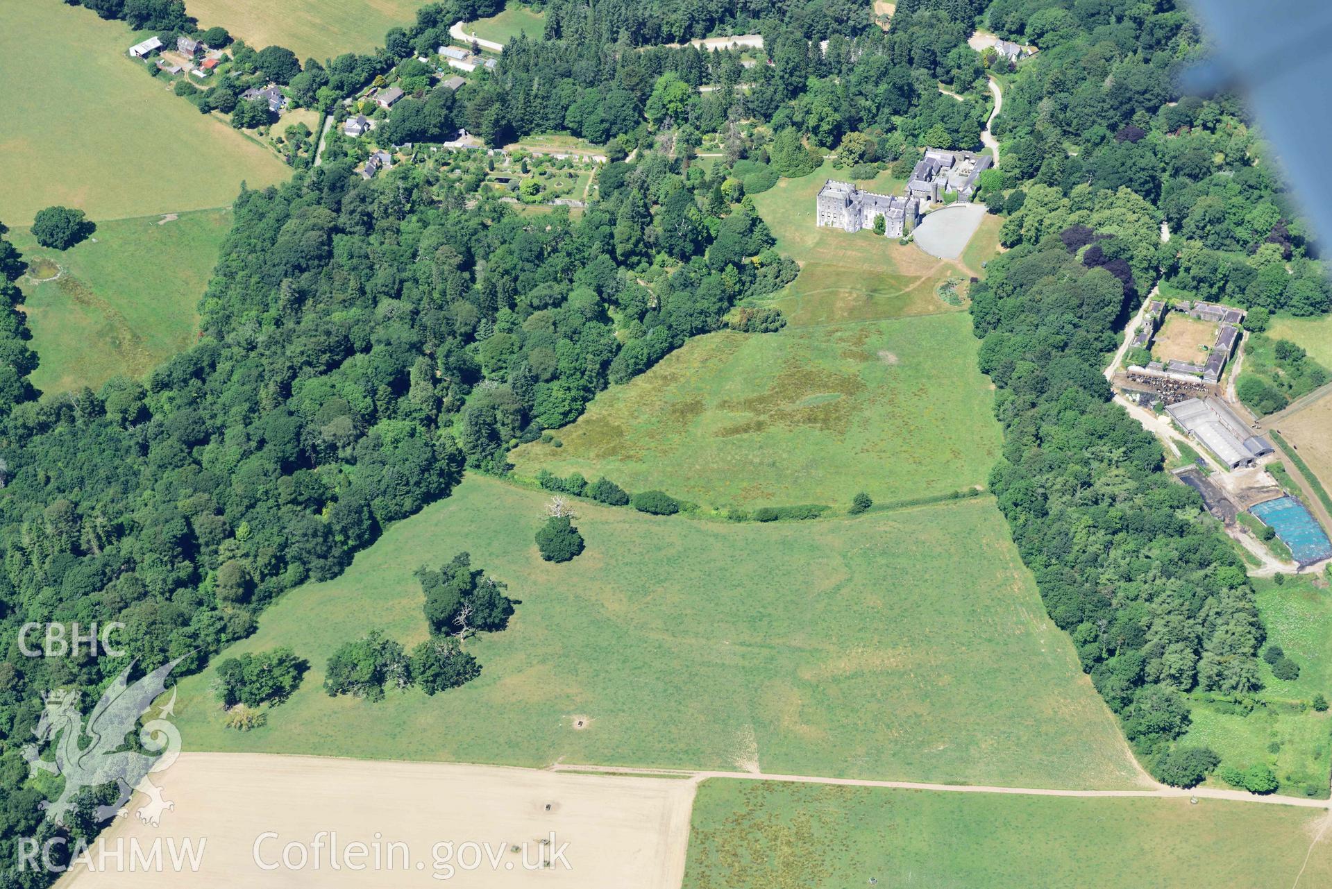 RCAHMW colour oblique aerial photograph of Picton Castle and garden taken on 9 July 2018 by Toby Driver