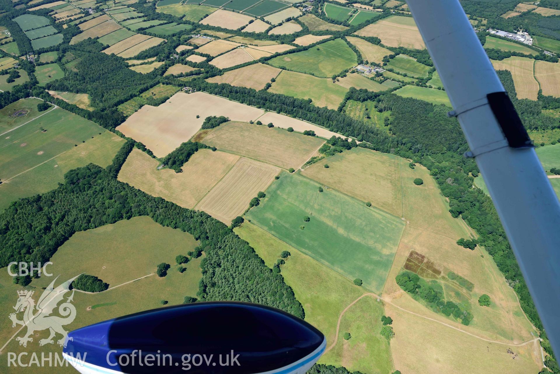 RCAHMW colour oblique aerial photograph of Slebech park cropmark taken on 9 July 2018 by Toby Driver