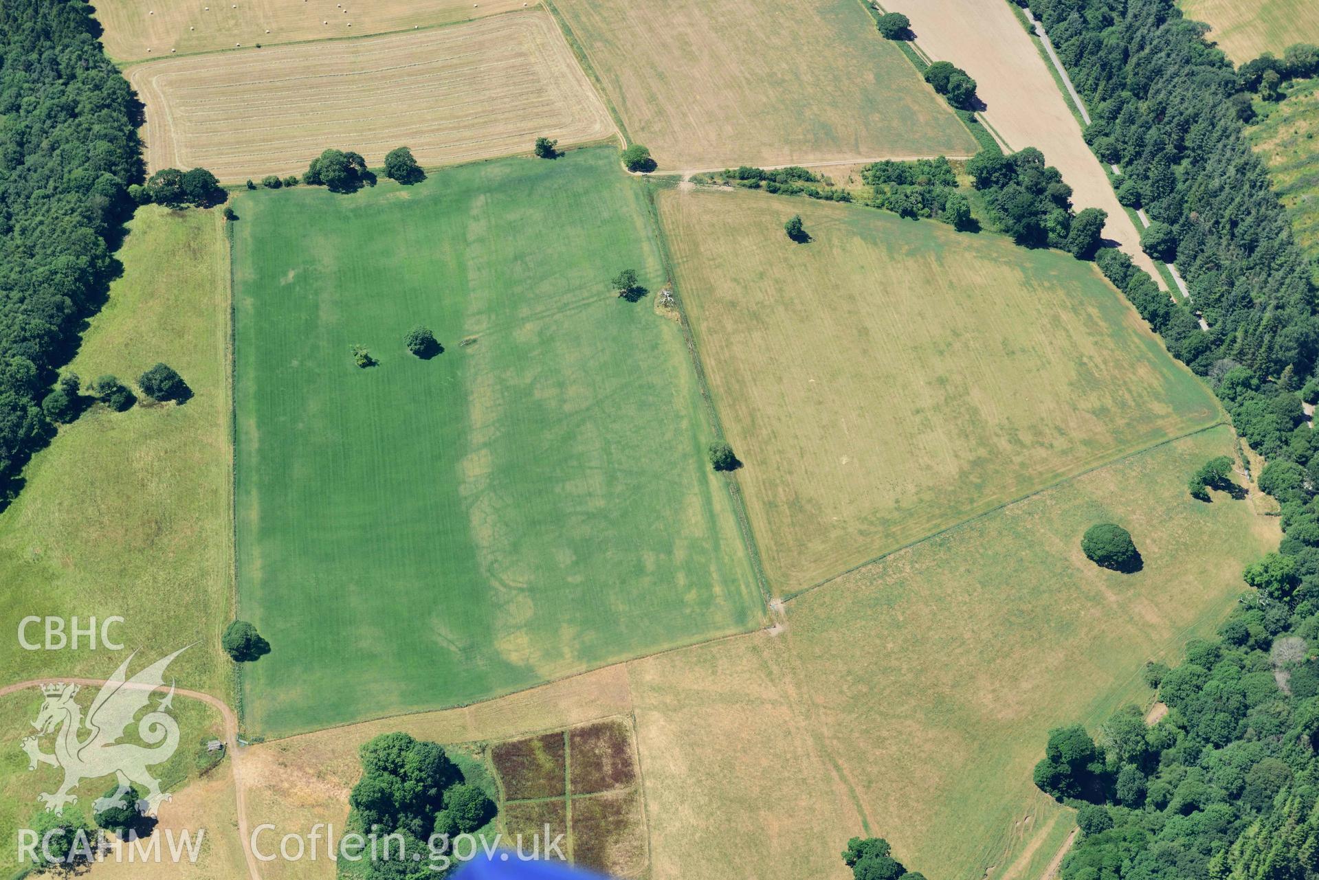 RCAHMW colour oblique aerial photograph of Slebech park cropmark taken on 9 July 2018 by Toby Driver