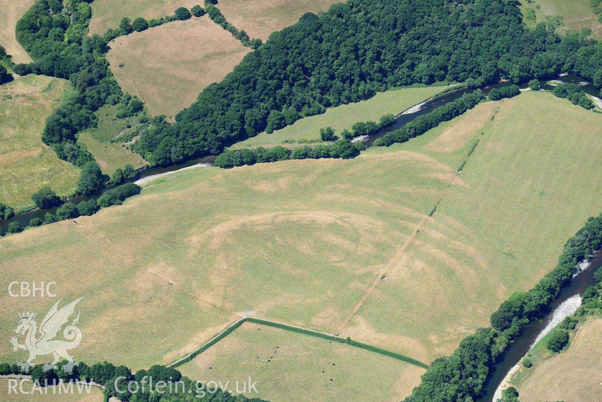 RCAHMW colour oblique aerial photograph of Allt isaf defended enclosure taken on 9 July 2018 by Toby Driver