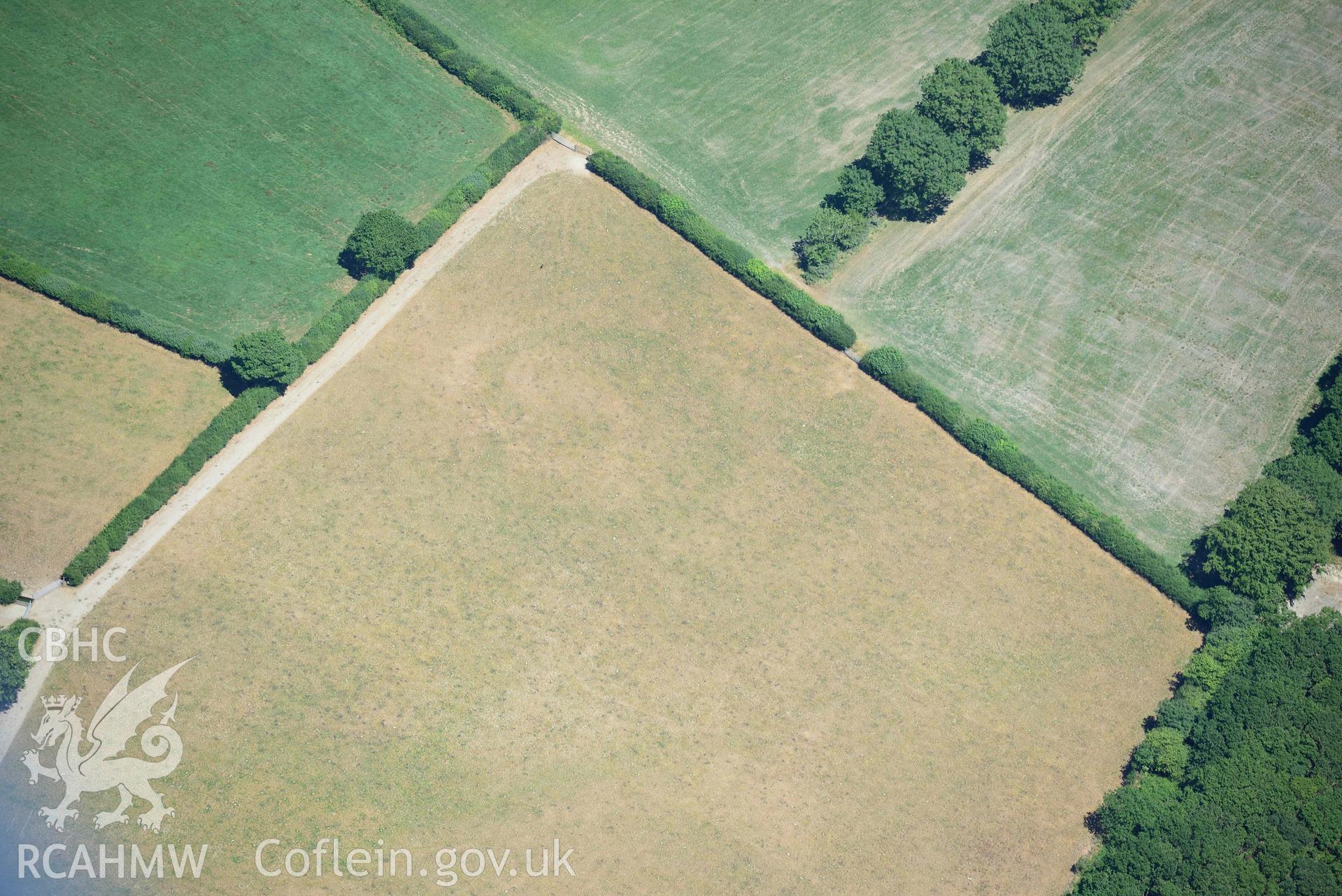 RCAHMW colour oblique aerial photograph of Llanllwni enclosure or watchtower taken on 9 July 2018 by Toby Driver