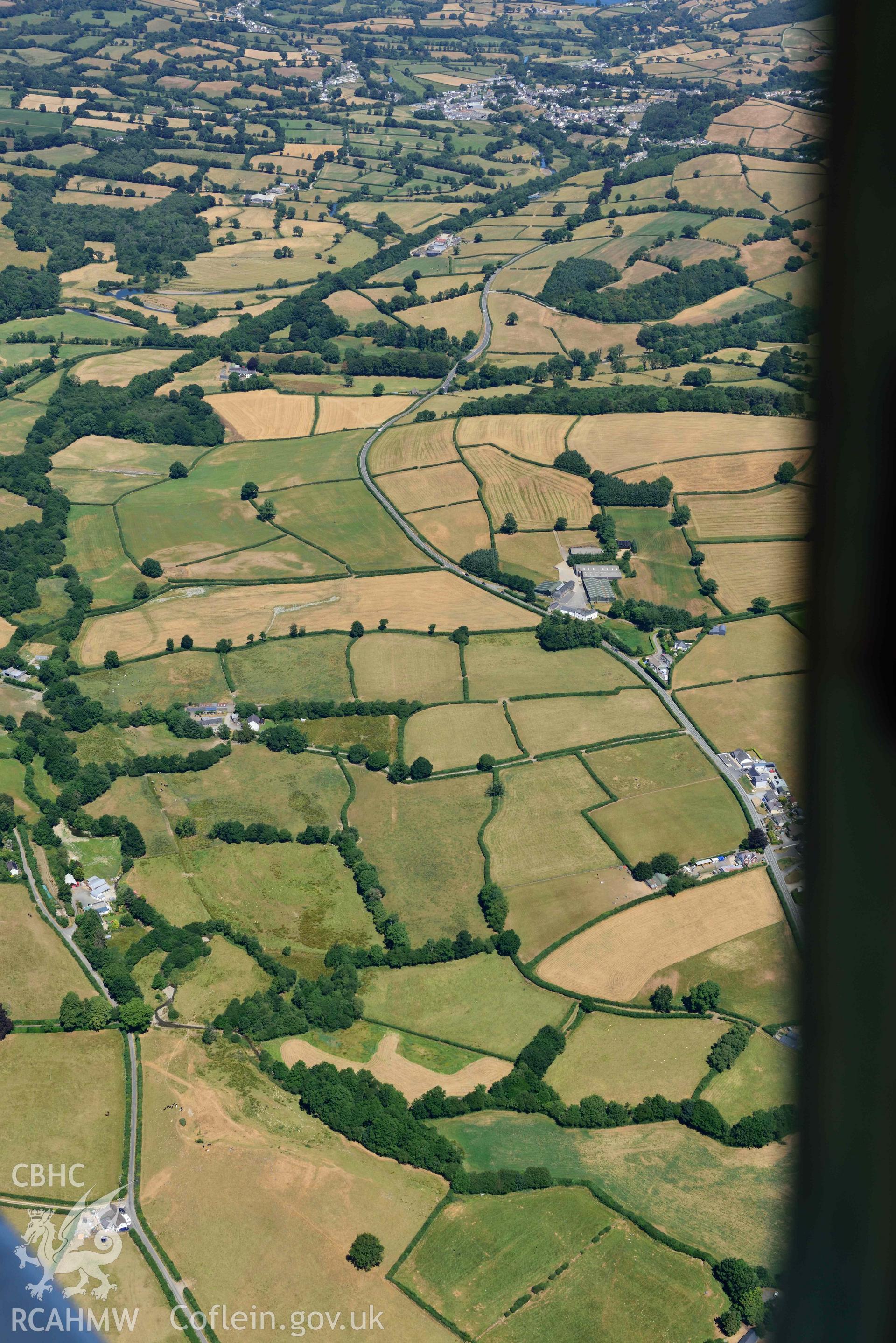 RCAHMW colour oblique aerial photograph of Aber Giar Roman Road and pits taken on 9 July 2018 by Toby Driver