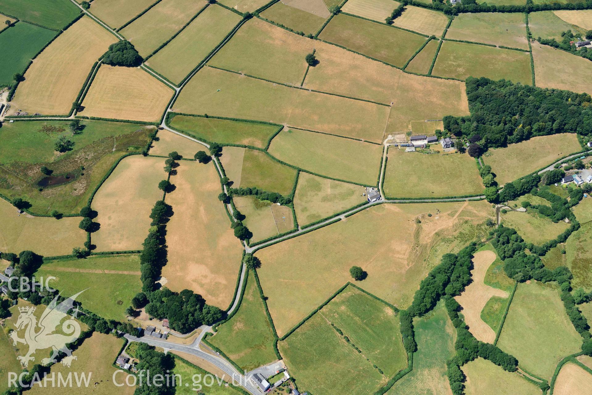 RCAHMW colour oblique aerial photograph of Aber Giar Roman Road and pits taken on 9 July 2018 by Toby Driver