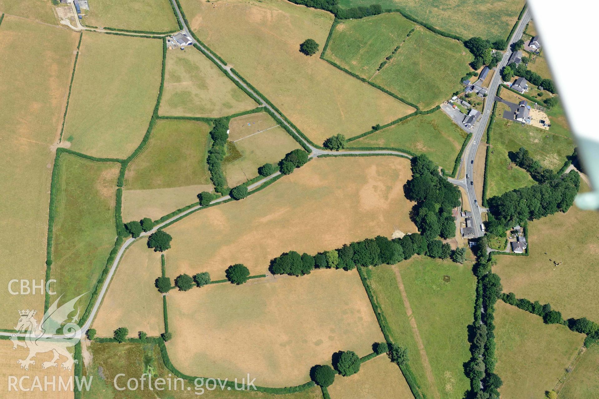 RCAHMW colour oblique aerial photograph of Aber Giar Roman Road and pits taken on 9 July 2018 by Toby Driver