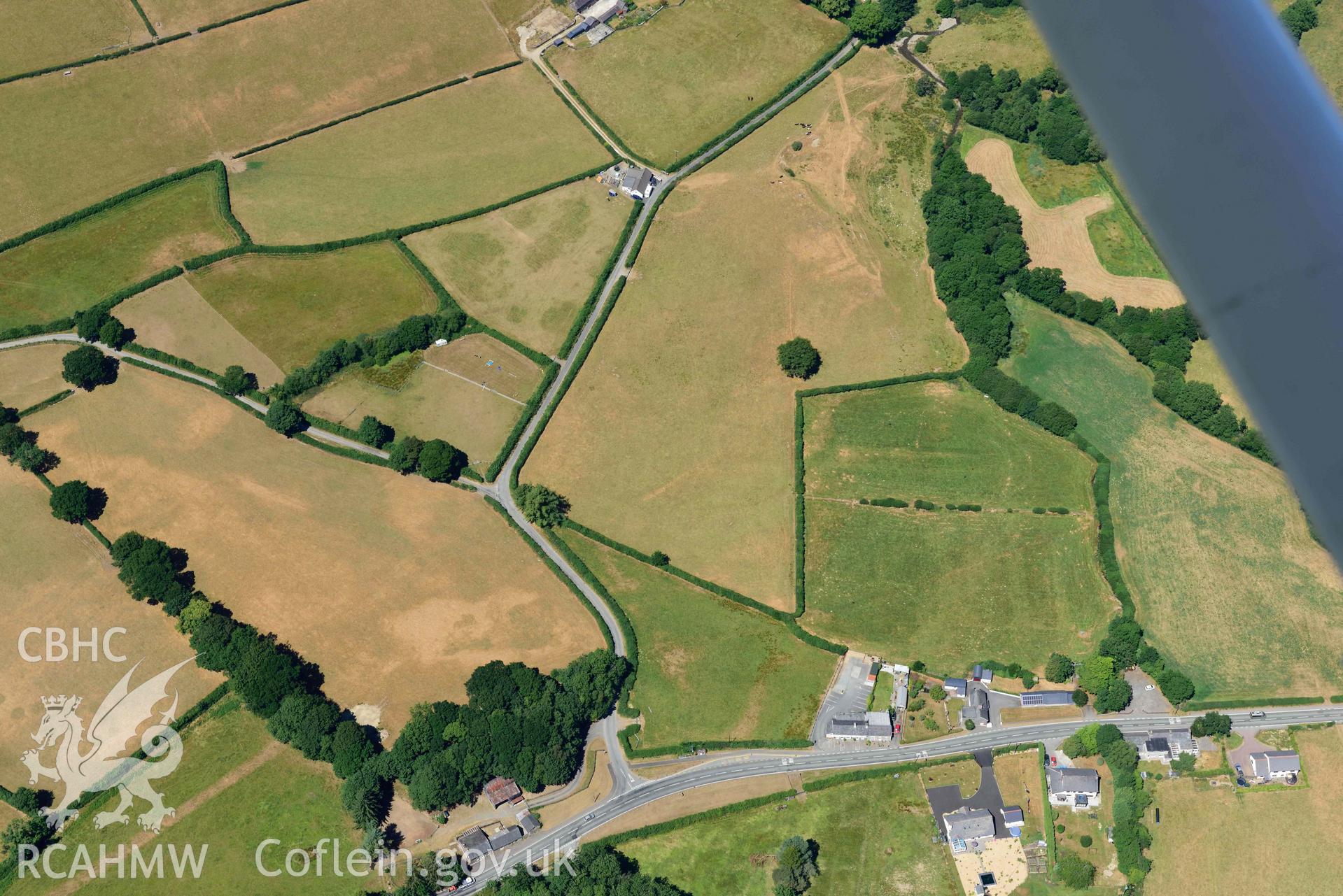 RCAHMW colour oblique aerial photograph of Aber Giar Roman Road and pits taken on 9 July 2018 by Toby Driver