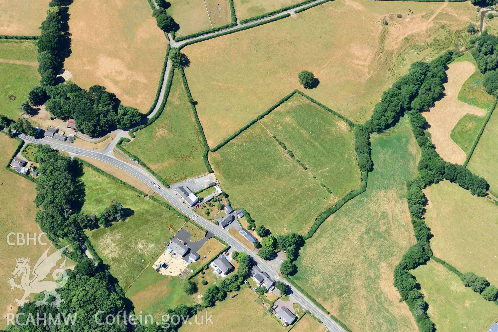 RCAHMW colour oblique aerial photograph of Aber Giar Roman Road and pits taken on 9 July 2018 by Toby Driver