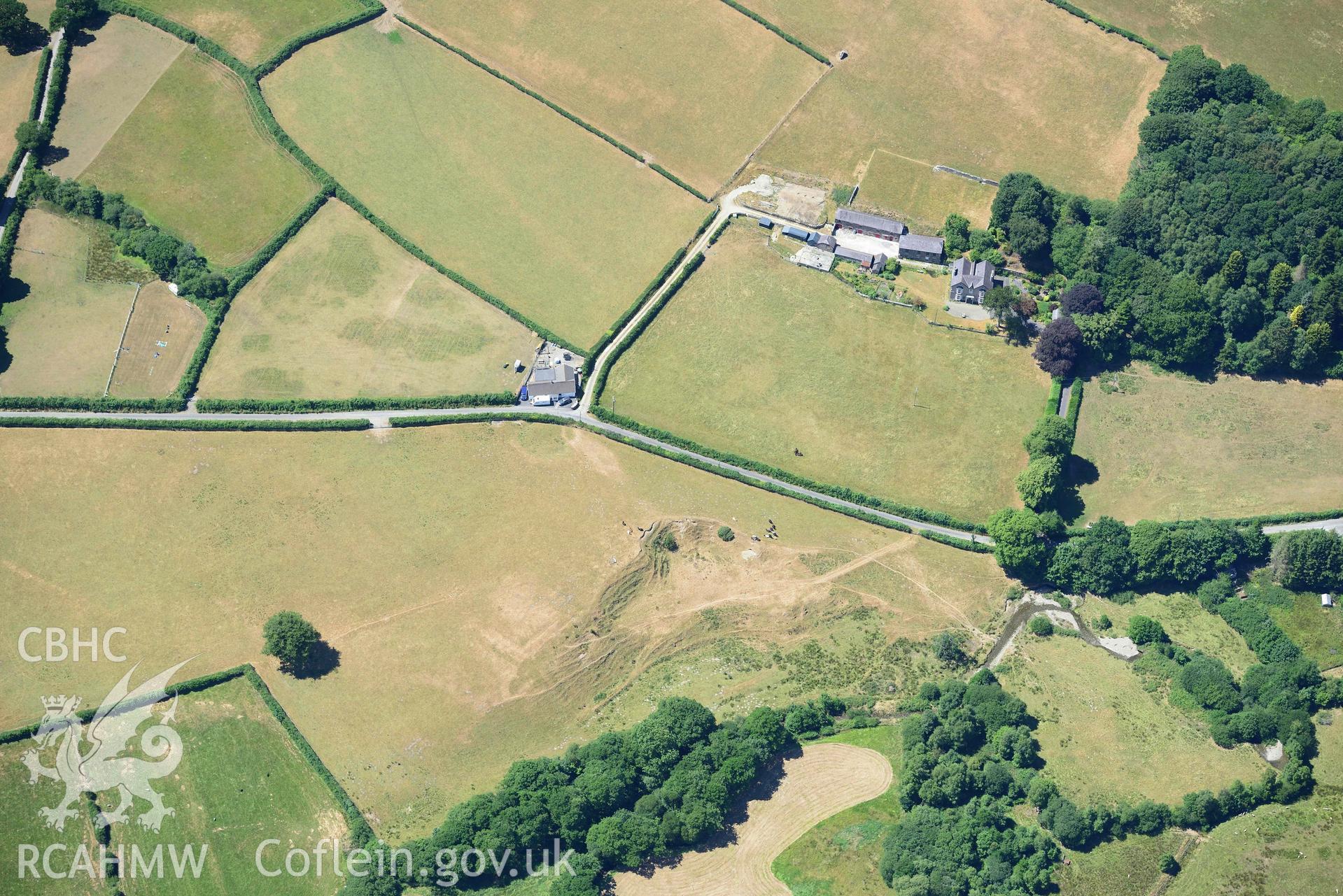 RCAHMW colour oblique aerial photograph of Aber Giar Roman Road and pits taken on 9 July 2018 by Toby Driver