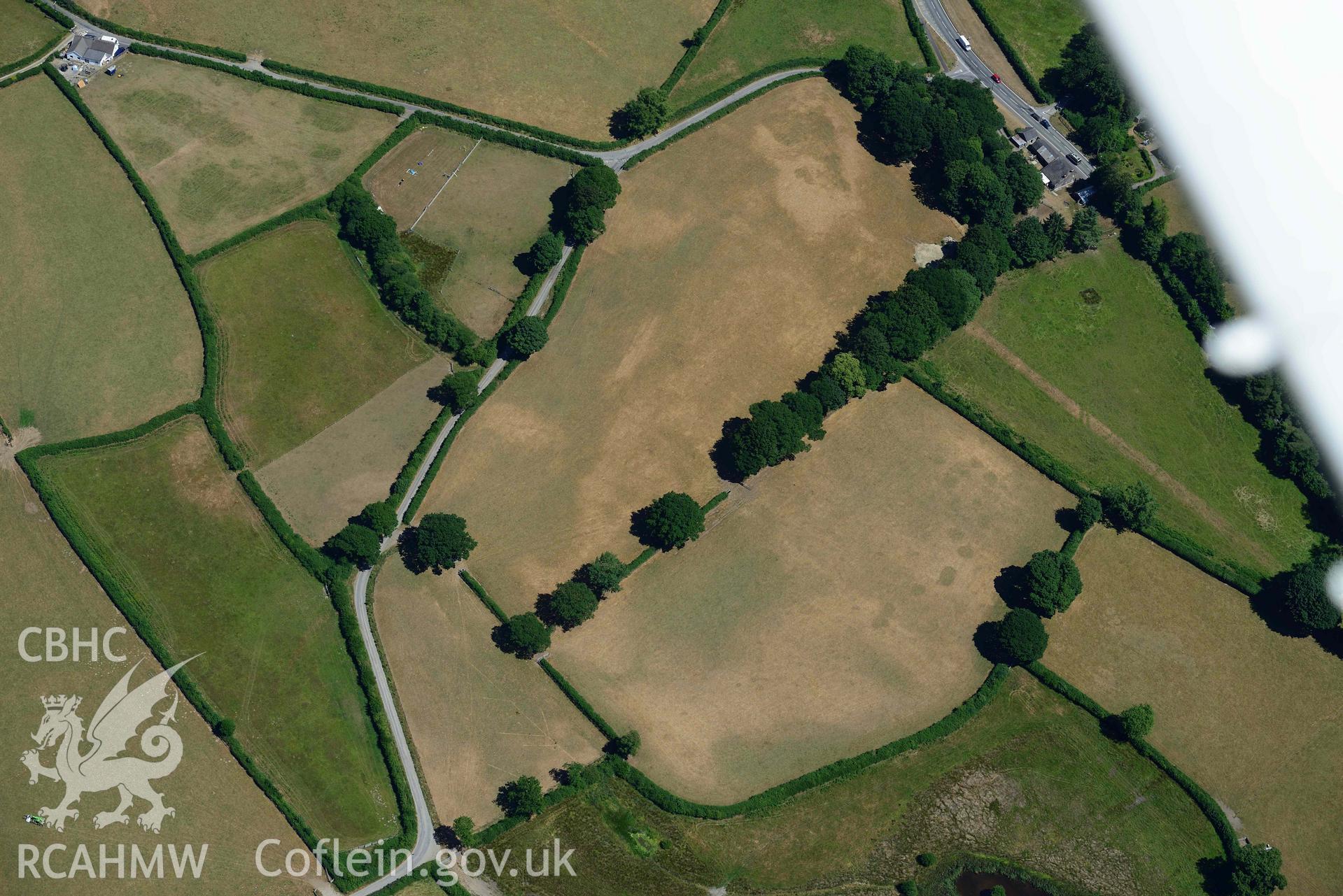 RCAHMW colour oblique aerial photograph of Aber Giar Roman Road and pits taken on 9 July 2018 by Toby Driver