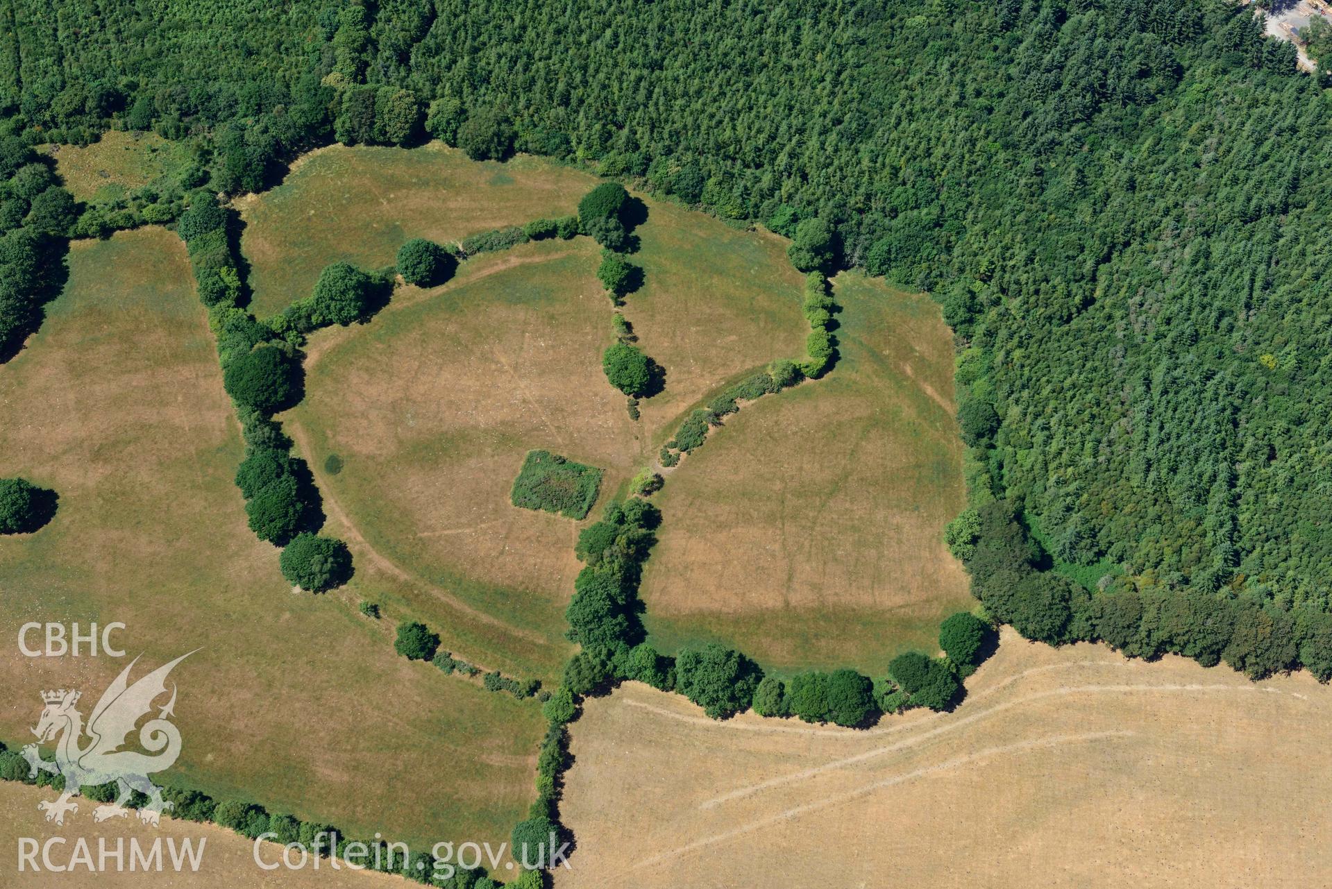 RCAHMW colour oblique aerial photograph of Castell Goetre hillfort taken on 9 July 2018 by Toby Driver