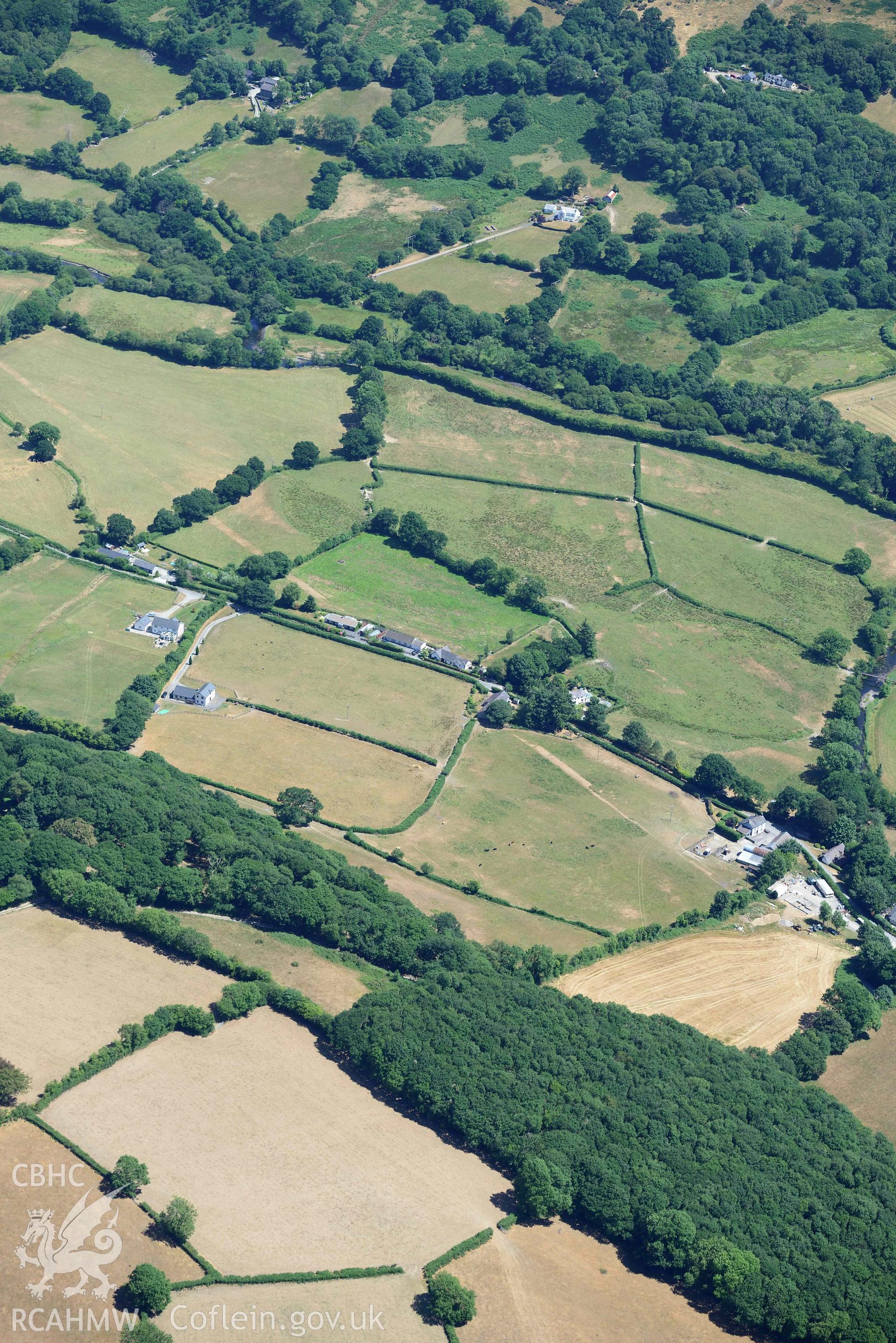 RCAHMW colour oblique aerial photograph of Roman road Llanfair Clydogau taken on 9 July 2018 by Toby Driver