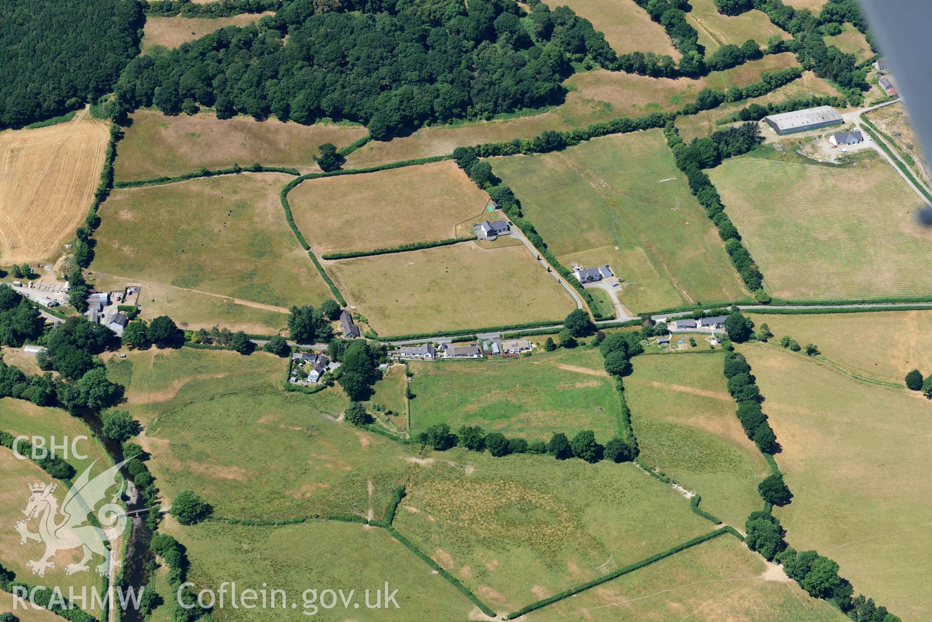 RCAHMW colour oblique aerial photograph of Roman road Llanfair Clydogau taken on 9 July 2018 by Toby Driver