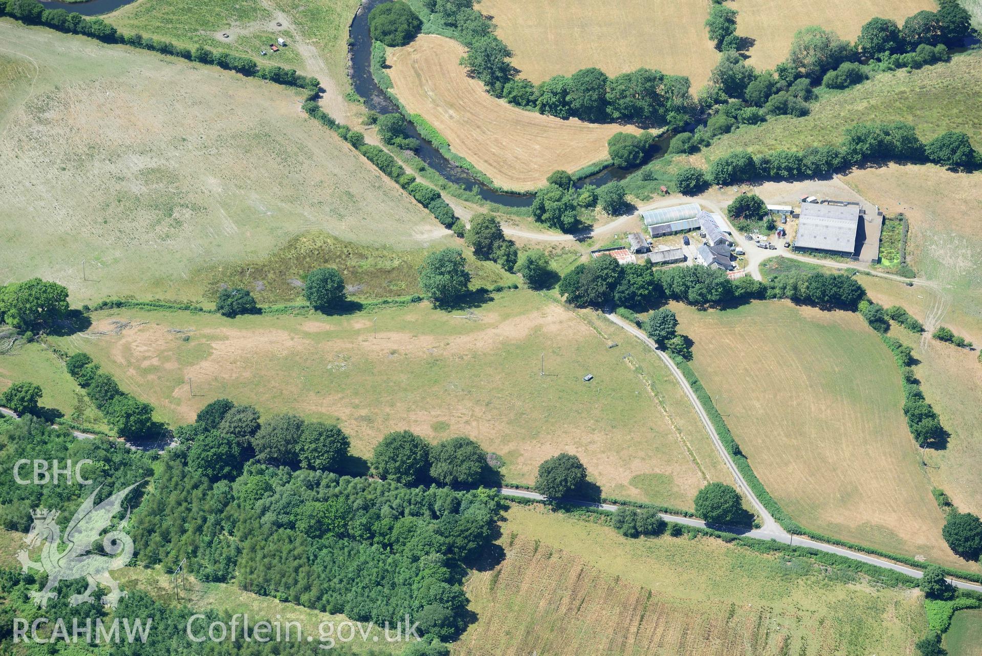 RCAHMW colour oblique aerial photograph of Pen-ddol Roman Road quarry pits ( SN 636529) taken on 9 July 2018 by Toby Driver