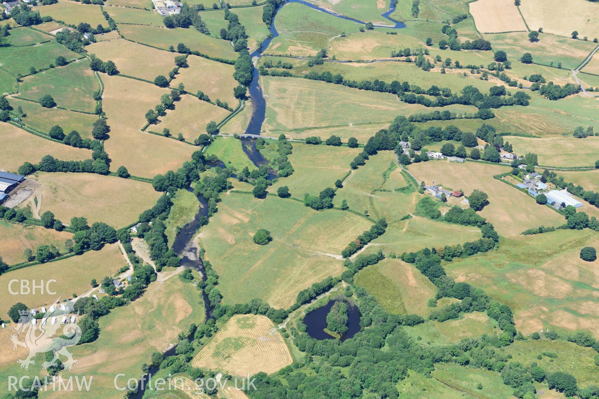 RCAHMW colour oblique aerial photograph of Roman road,  Pont Gogoyan taken on 9 July 2018 by Toby Driver