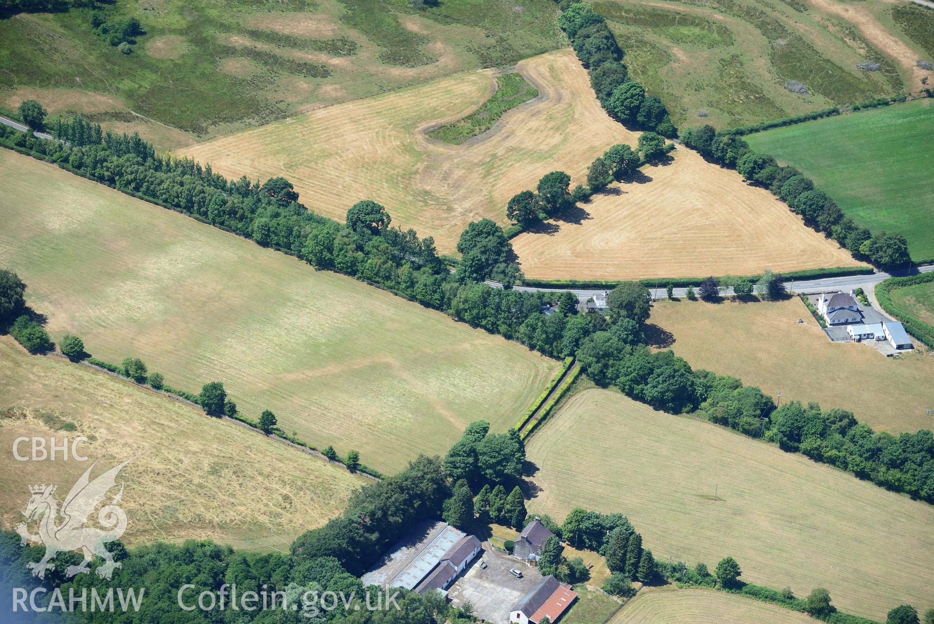 RCAHMW colour oblique aerial photograph of Bremia Llanio Roman fort taken on 9 July 2018 by Toby Driver