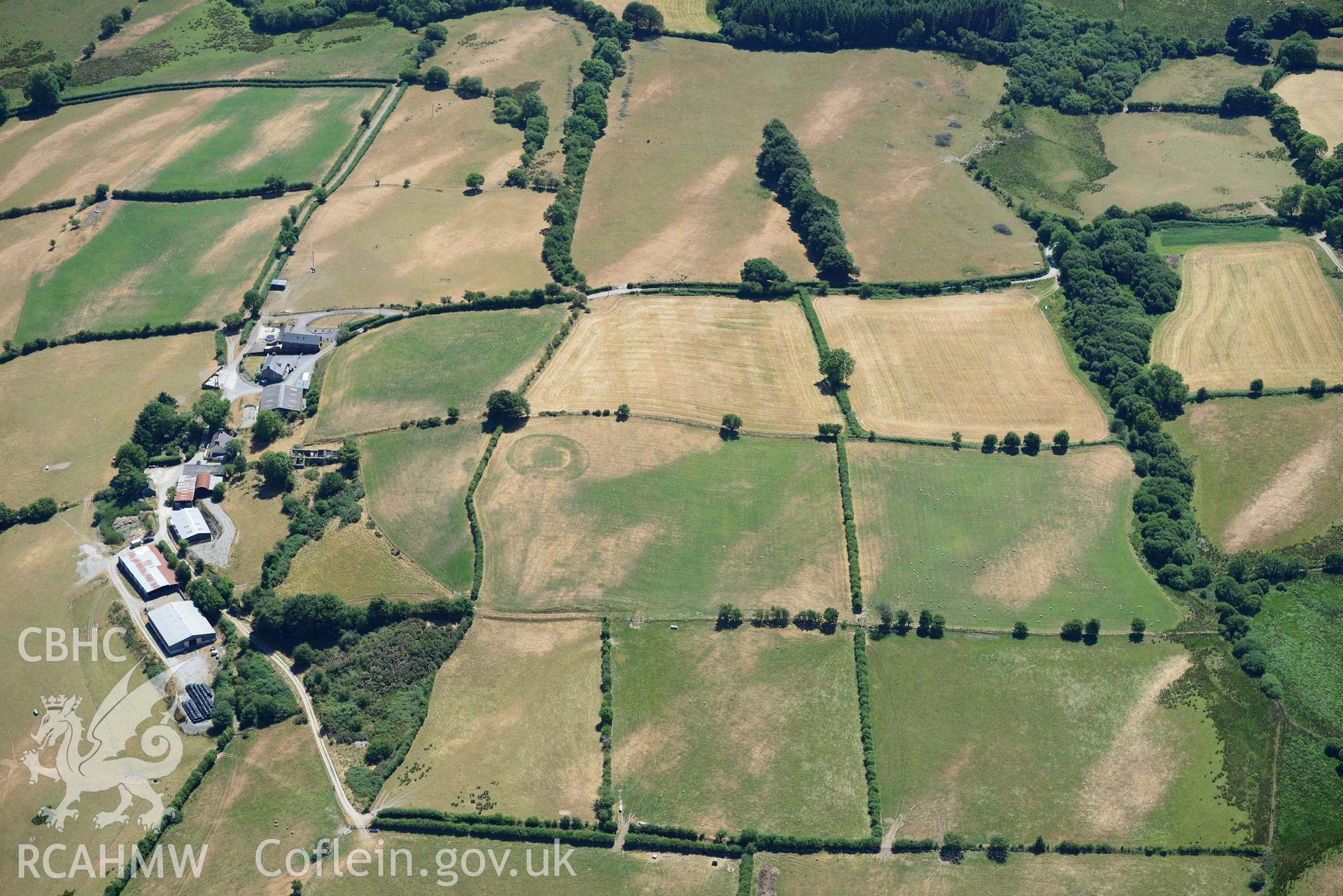 RCAHMW colour oblique aerial photograph of  Castell Llwyn Gwinau taken on 9 July 2018 by Toby Driver