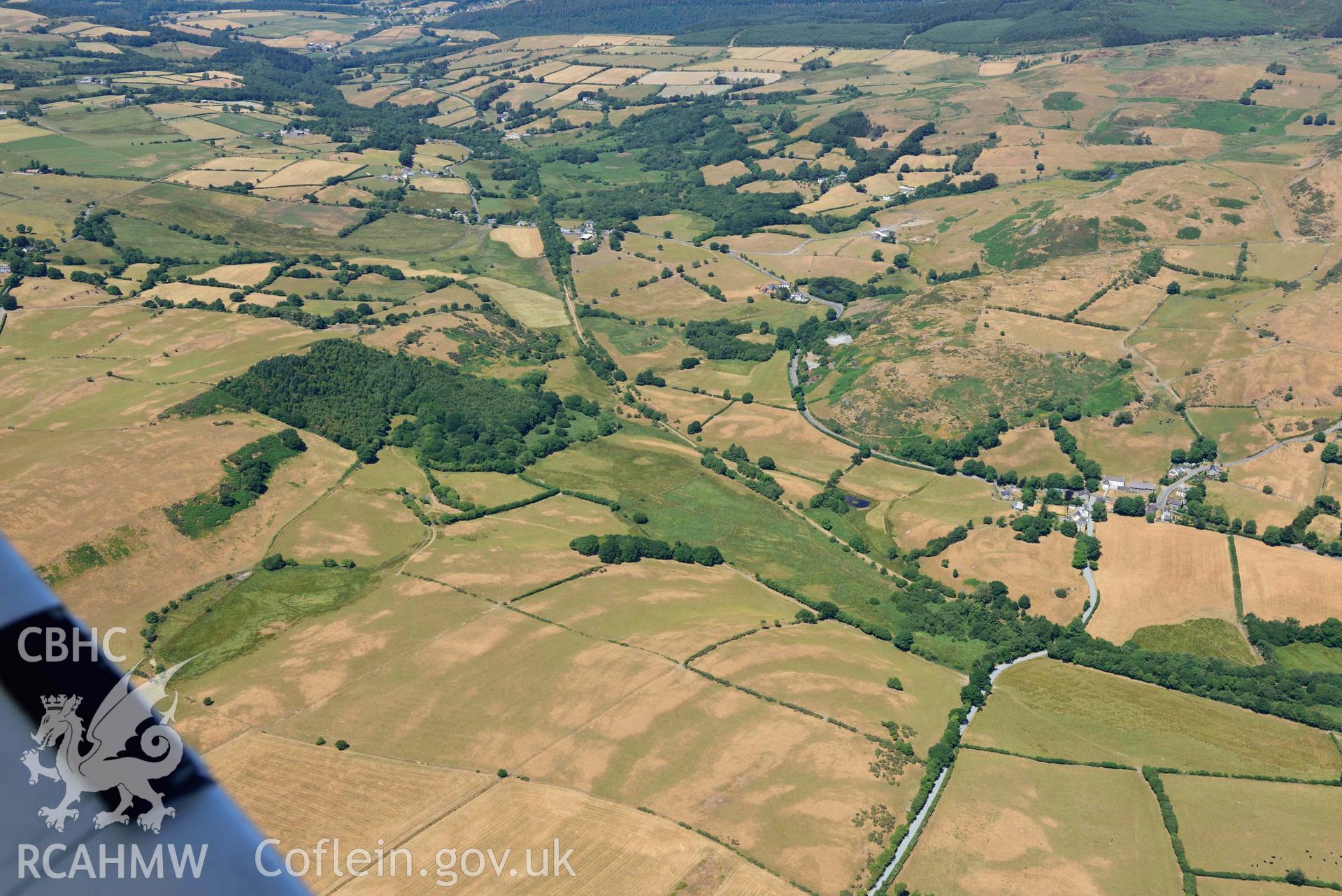 RCAHMW colour oblique aerial photograph of Ystrad Meurig Castle taken on 9 July 2018 by Toby Driver