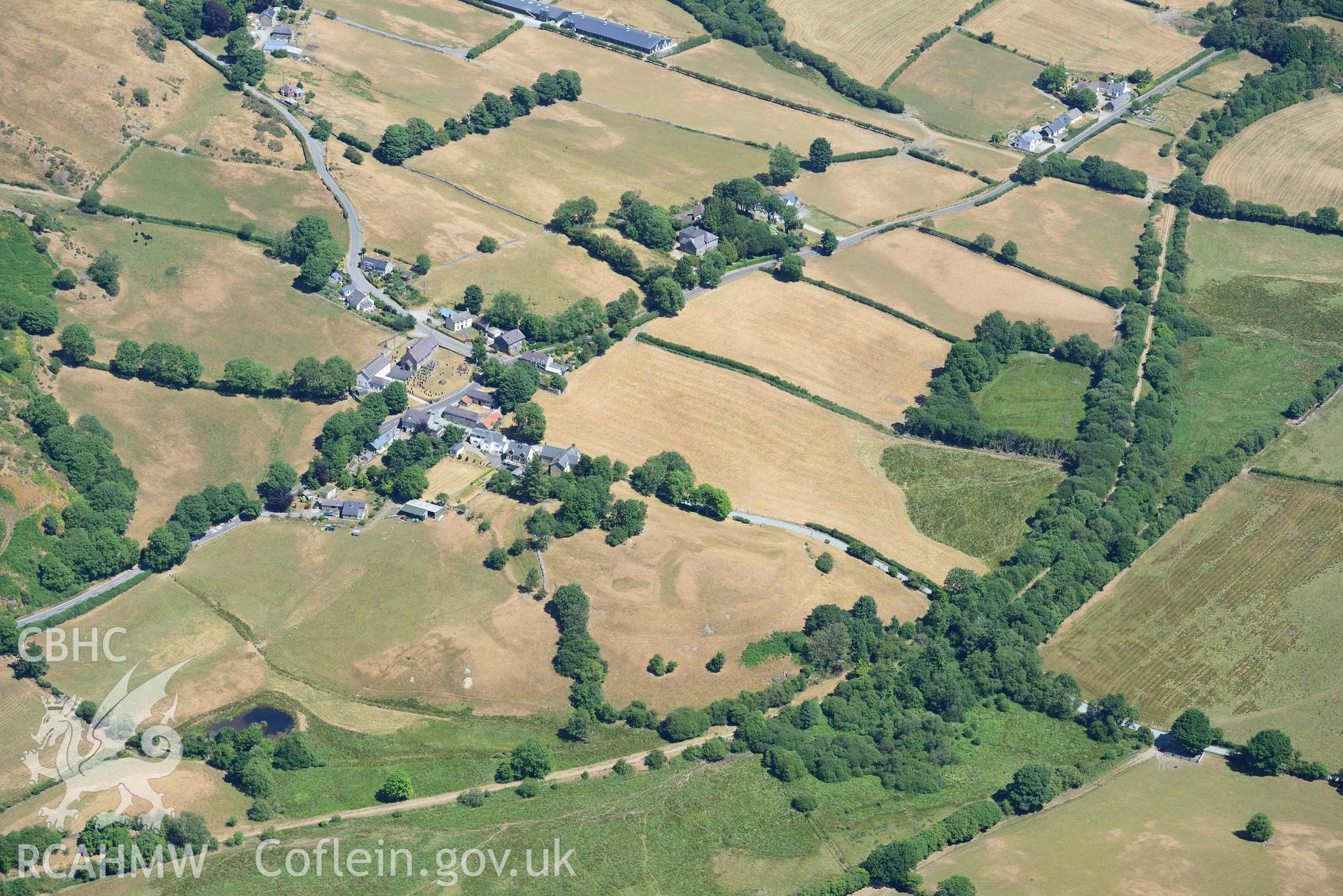 RCAHMW colour oblique aerial photograph of Ystrad Meurig Castle taken on 9 July 2018 by Toby Driver