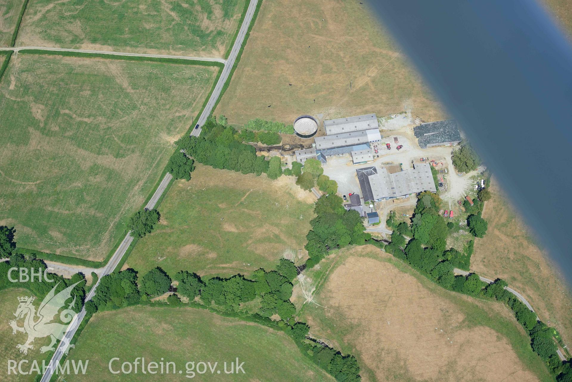 RCAHMW colour oblique aerial photograph of Old Abbey Farm 2 and Site of Hen Fynachlog taken on 9 July 2018 by Toby Driver