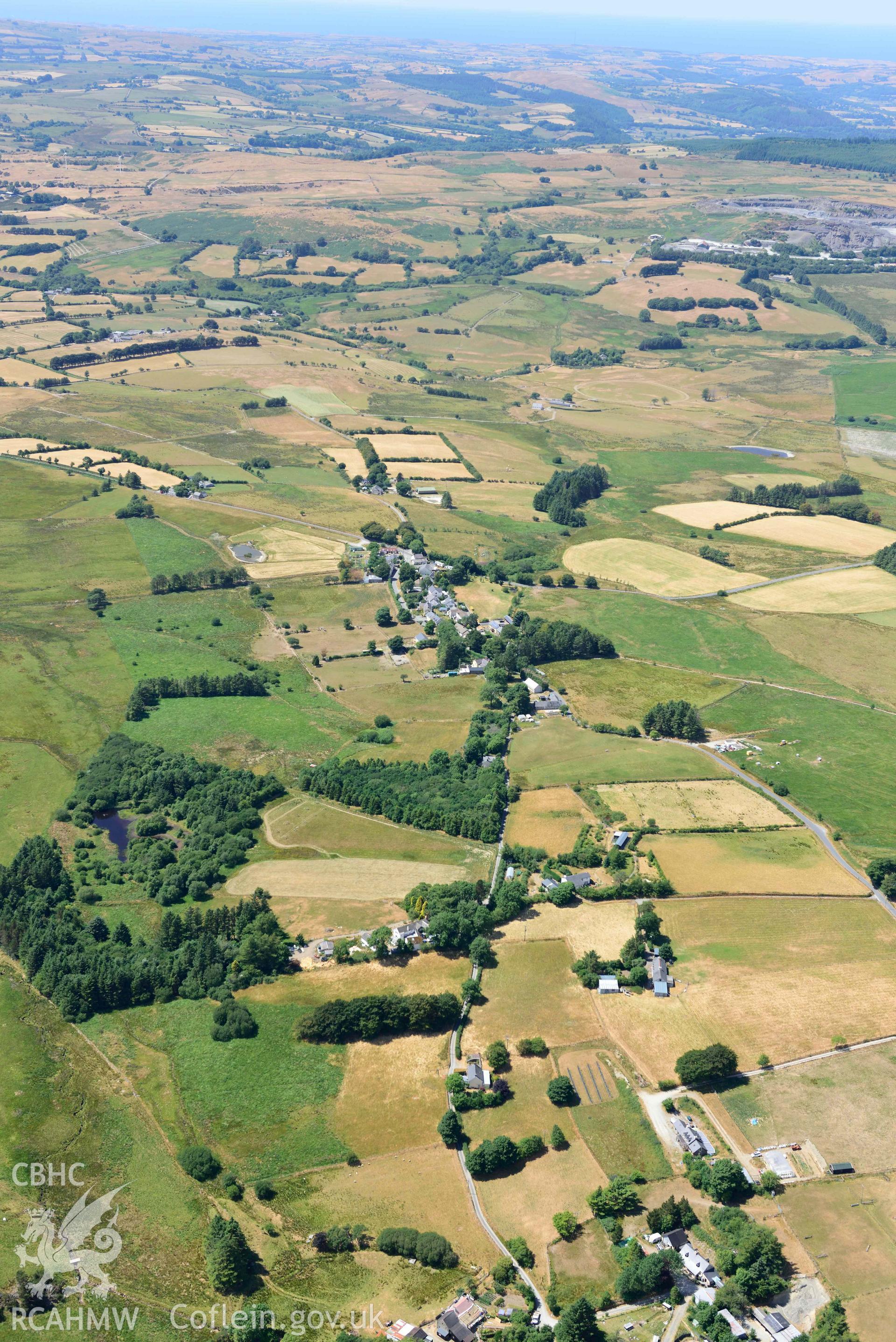 RCAHMW colour oblique aerial photograph of Ffair Rhos village taken on 9 July 2018 by Toby Driver