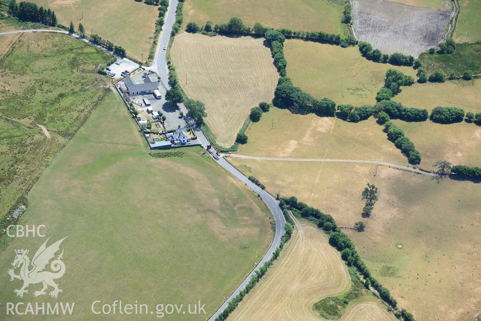 RCAHMW colour oblique aerial photograph of Llys athro deserted settlement taken on 9 July 2018 by Toby Driver